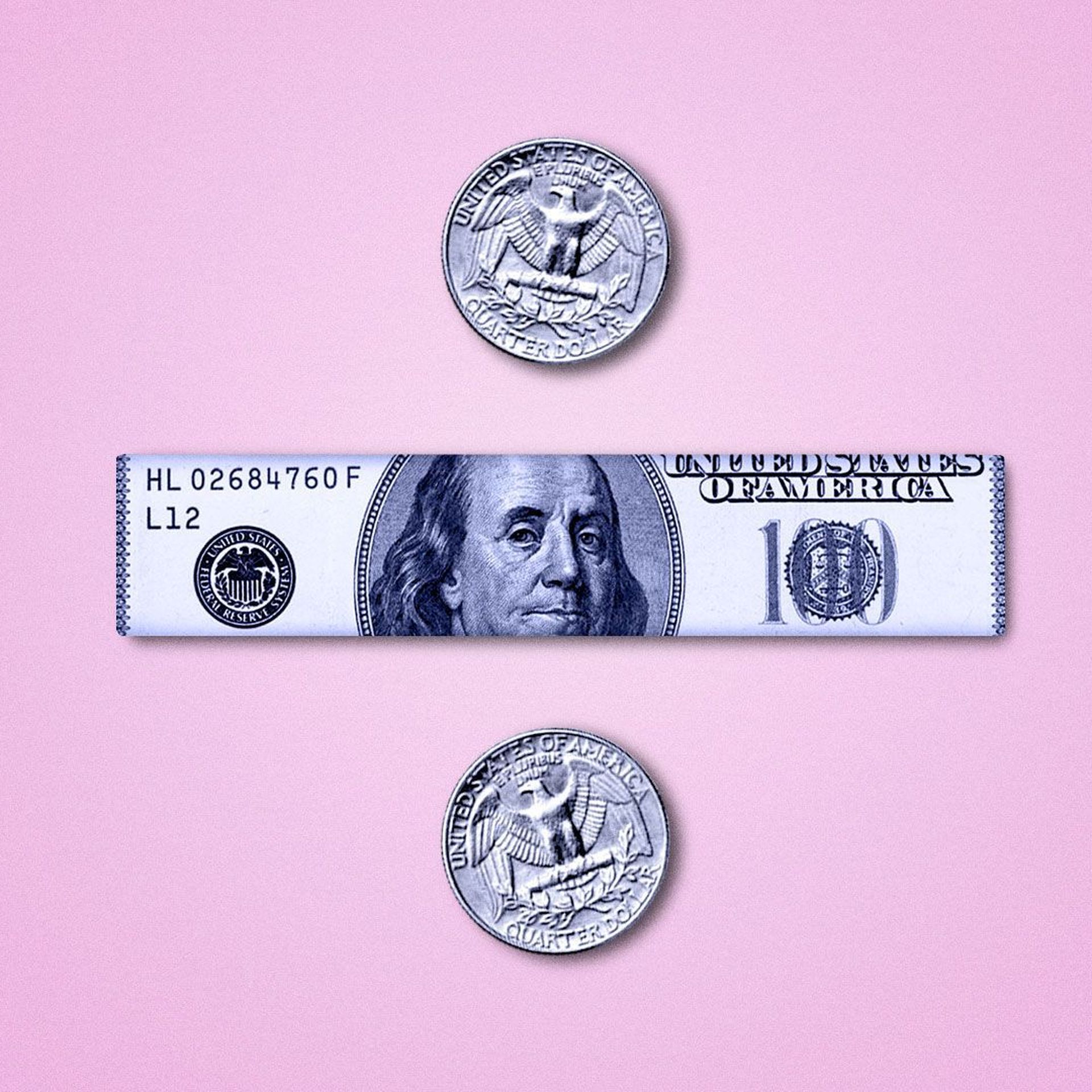 Illustration of money as a division symbol.