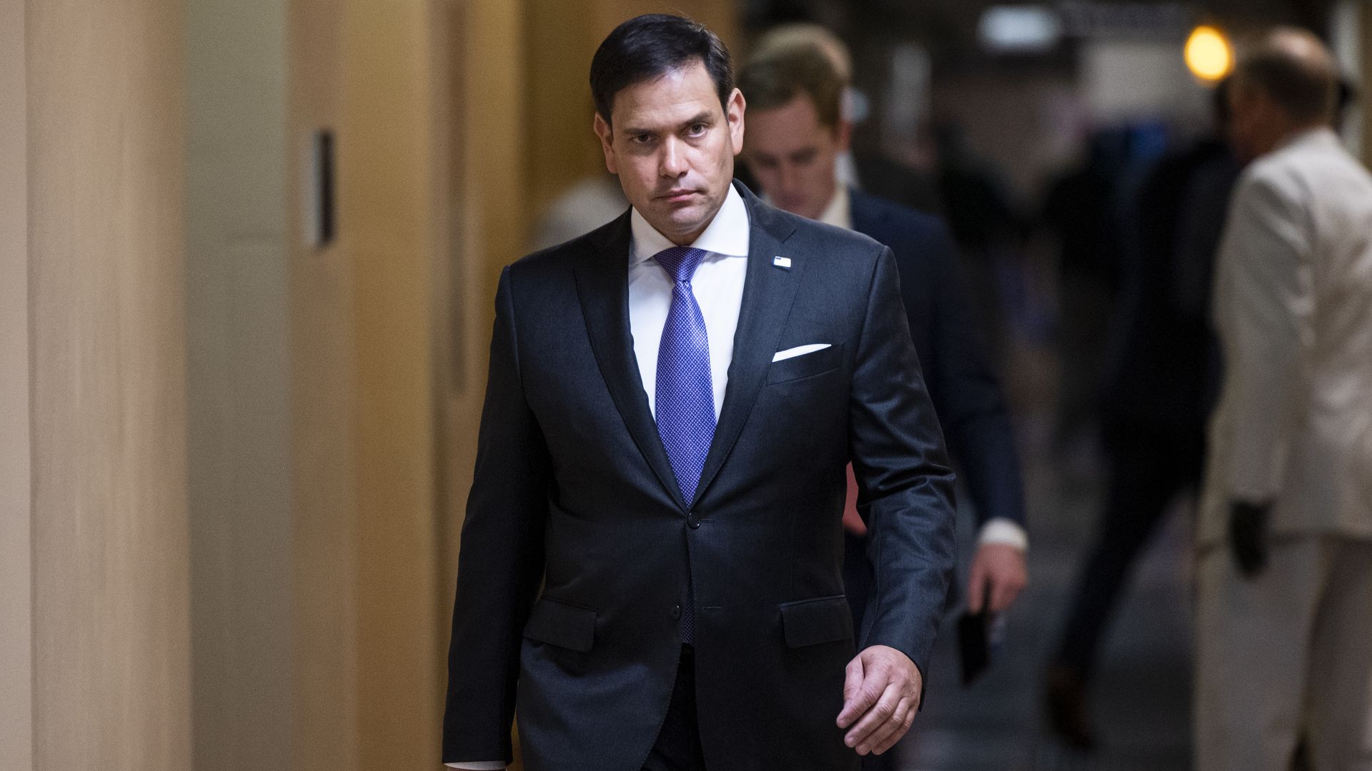 Sen. Marco Rubio is seen walking down a hallway in the U.S. Capitol.