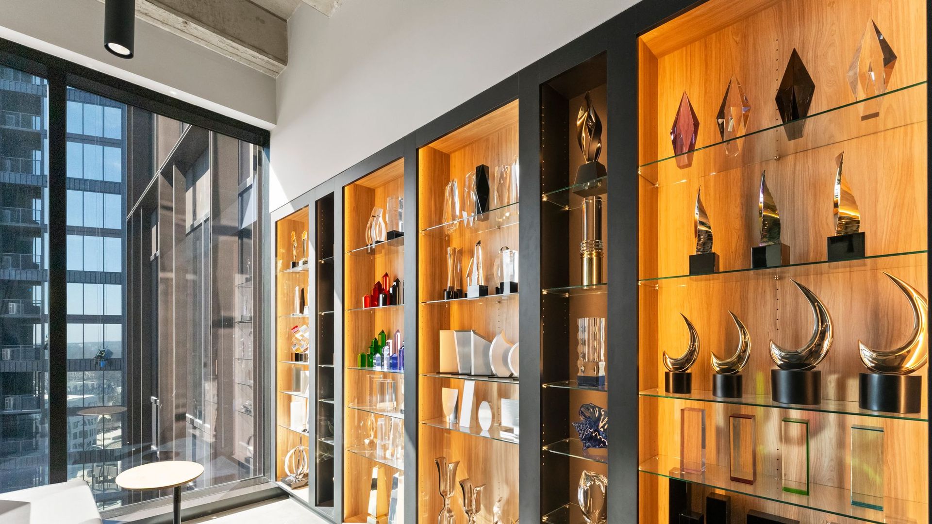 Trophy display case in an office