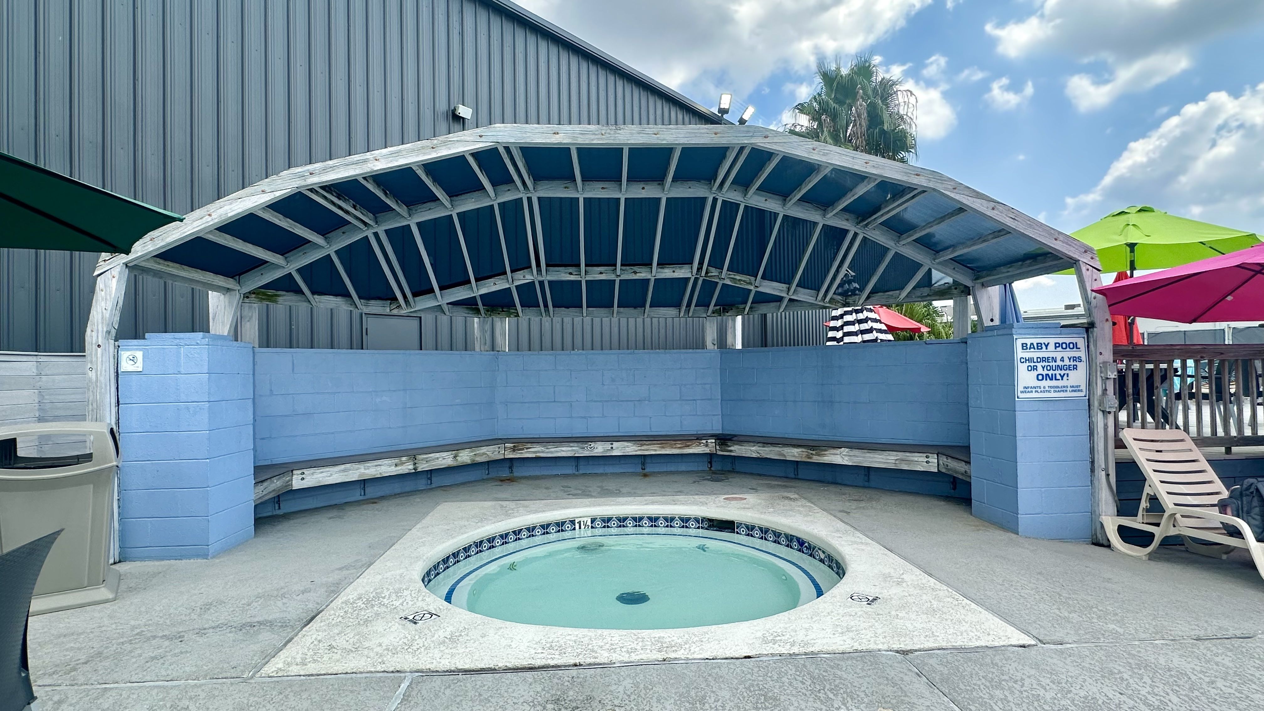 Photo shows a shallow baby pool