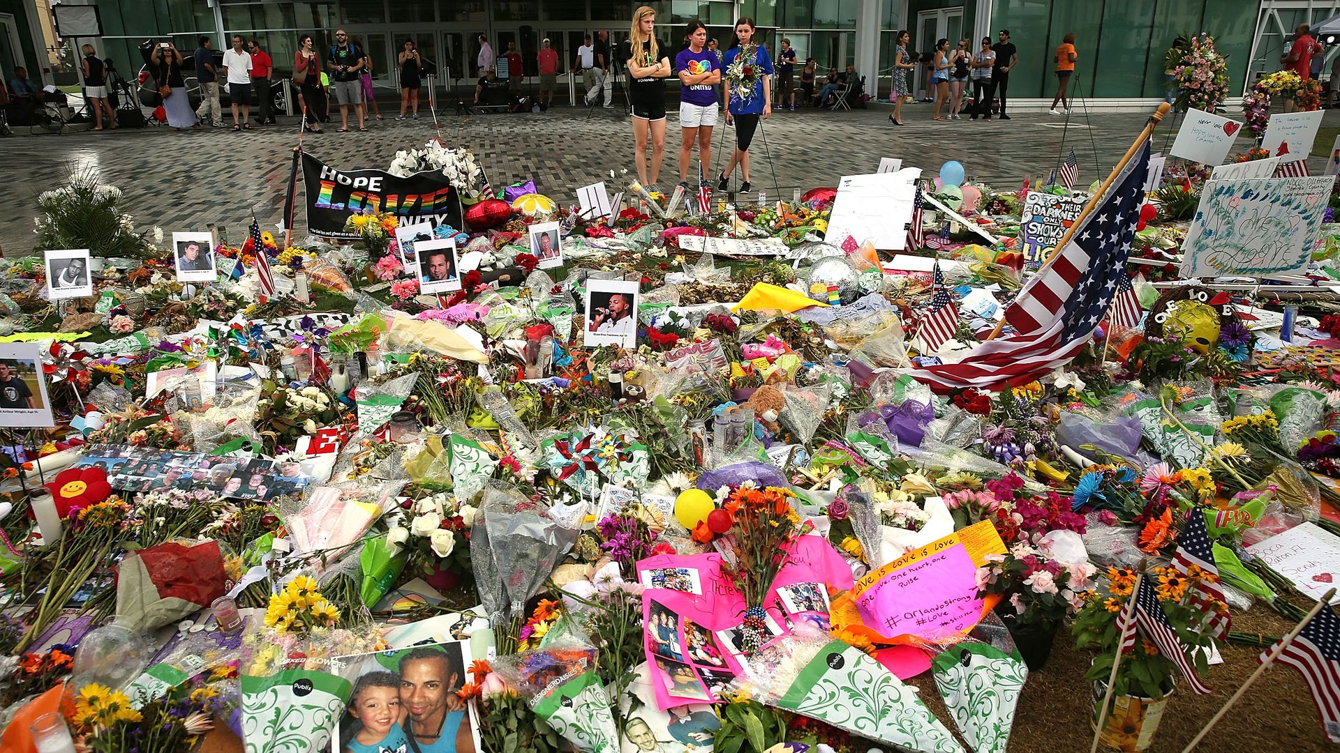 A memorial down the road from the Pulse nightclub  in Orlando, Florida, in 2016. 