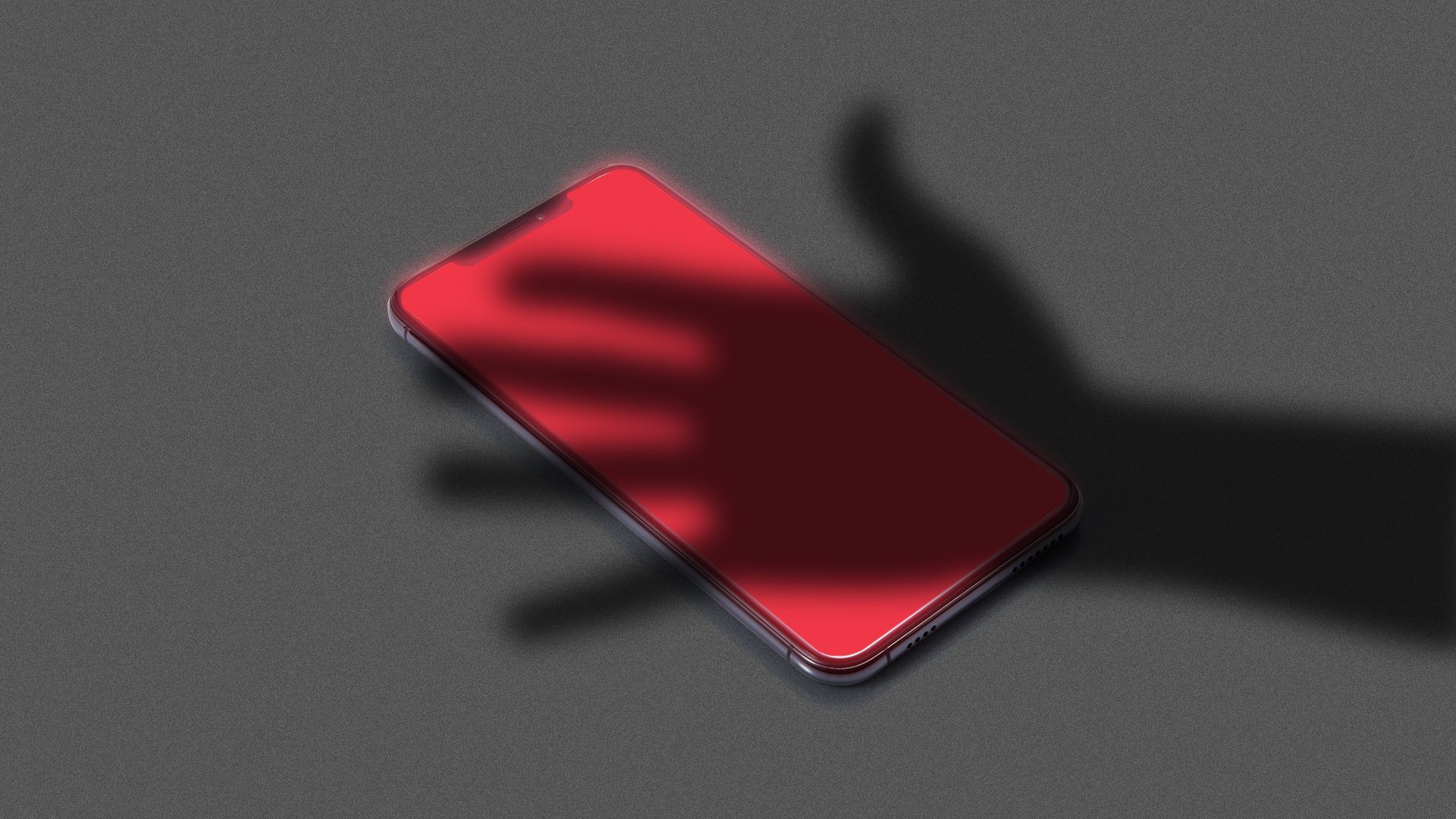 Illustration of the shadow of a hand over a cell phone.