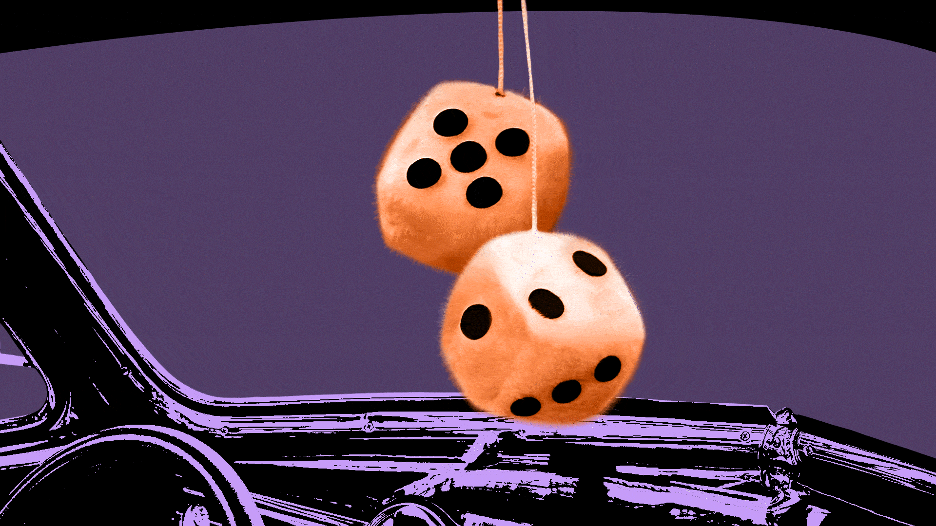 Illustration of a pair of fuzzy dice vibrating in a SLAB car.
