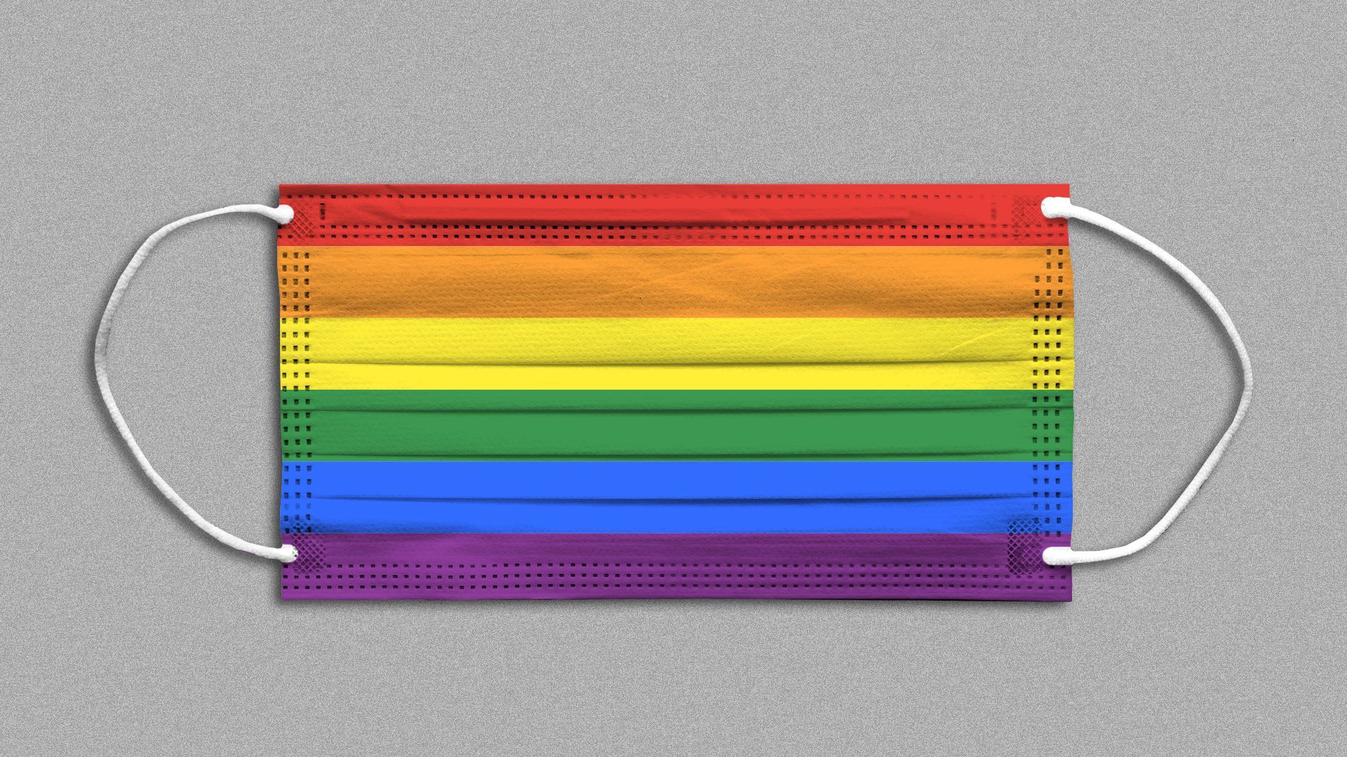Illustration of an LGBTQ flag as a surgical mask. 