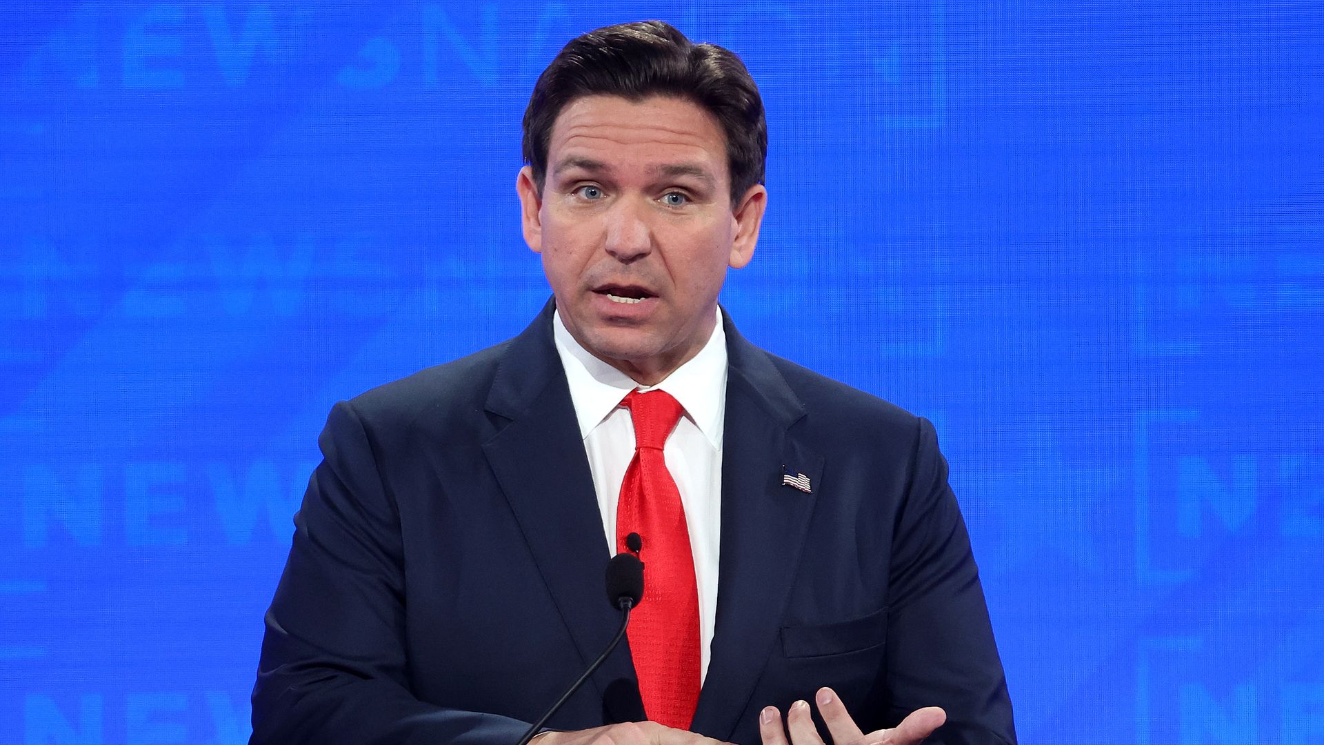 Republican presidential candidate Florida Gov. Ron DeSantis participates in the NewsNation Republican Presidential Primary Debate at the University of Alabama Moody Music Hall on December 6, 2023 in Tuscaloosa, Alabama