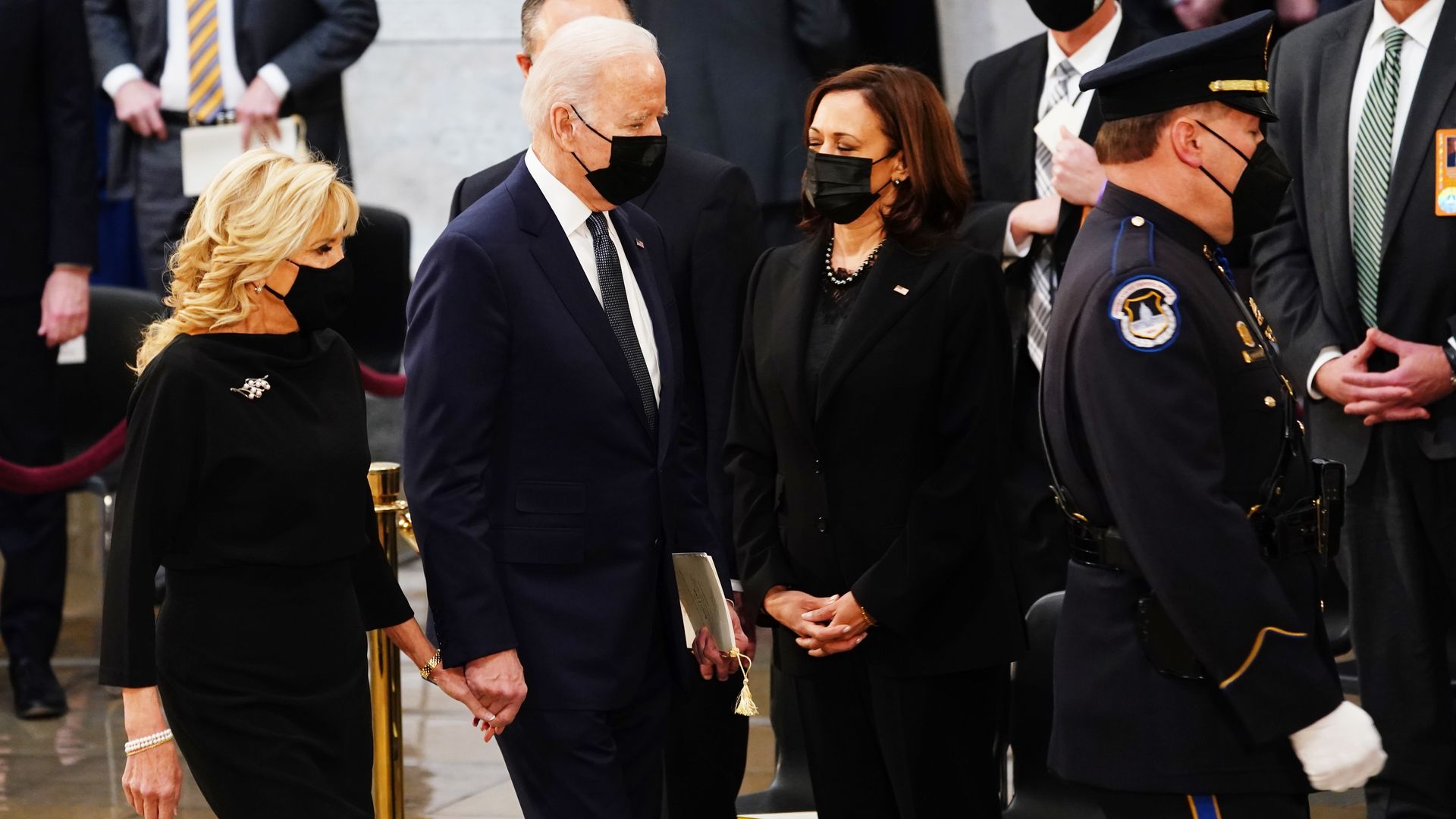 President Biden is seen in the Capitol on Thursday with first lady Jill Biden and Vice President Kamala Harris.