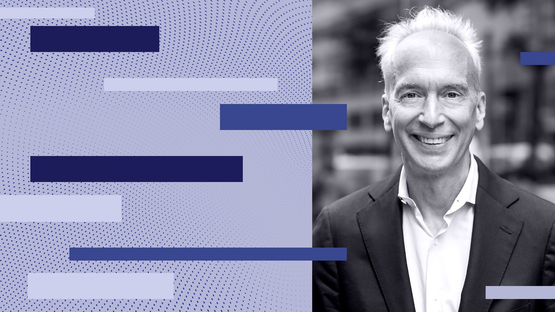 a photo illustration of  Tommaso Zanobini, Managing Director at DC Advisory, surrounded by colorful lines and digital patterns