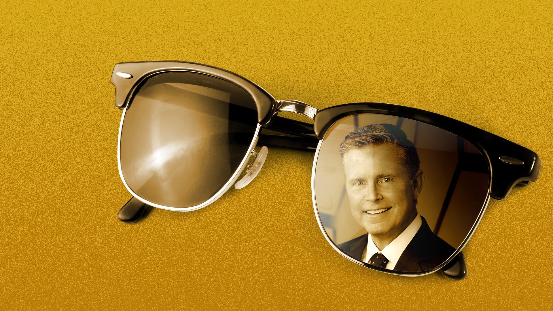 Photo illustration of Jonathan Johnson reflected in the lens of sunglasses