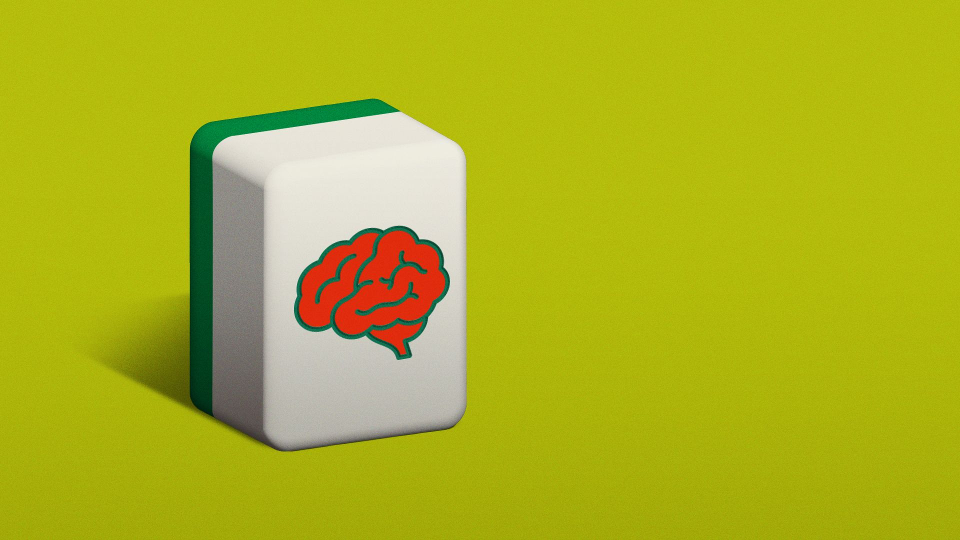 Illustration of a mahjong tile with a brain on it.