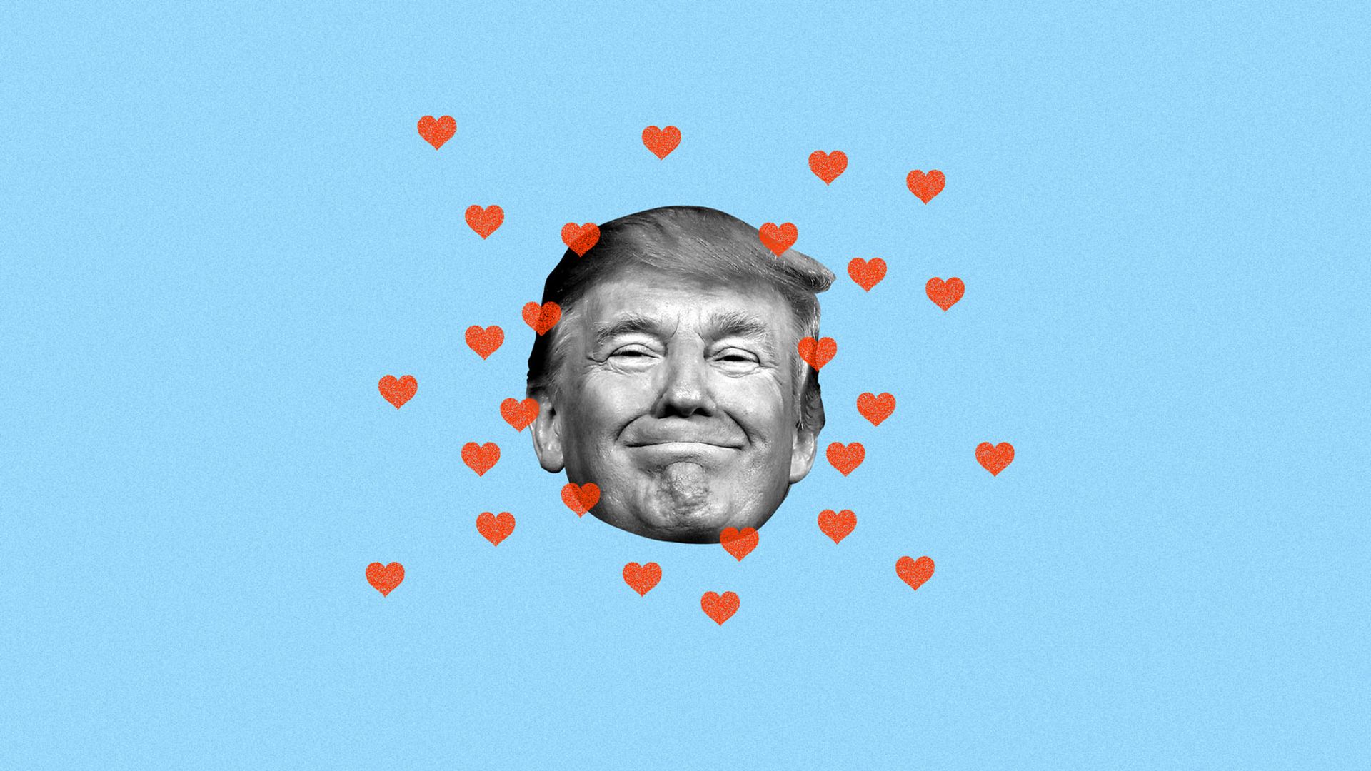 illustration of trump's face with little red hearts around it