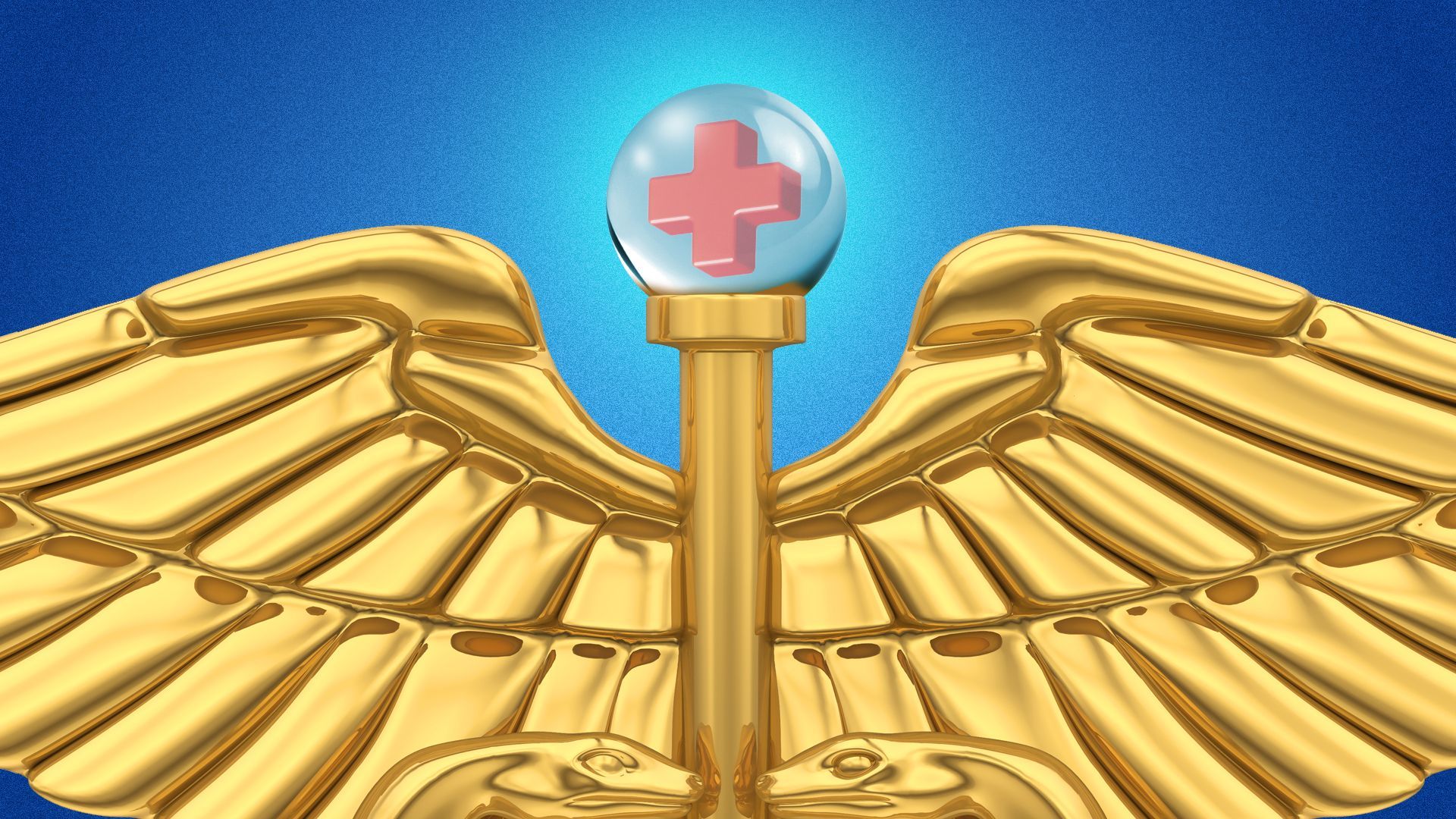Illustration of a gold caduceus wrapped around an ink pen