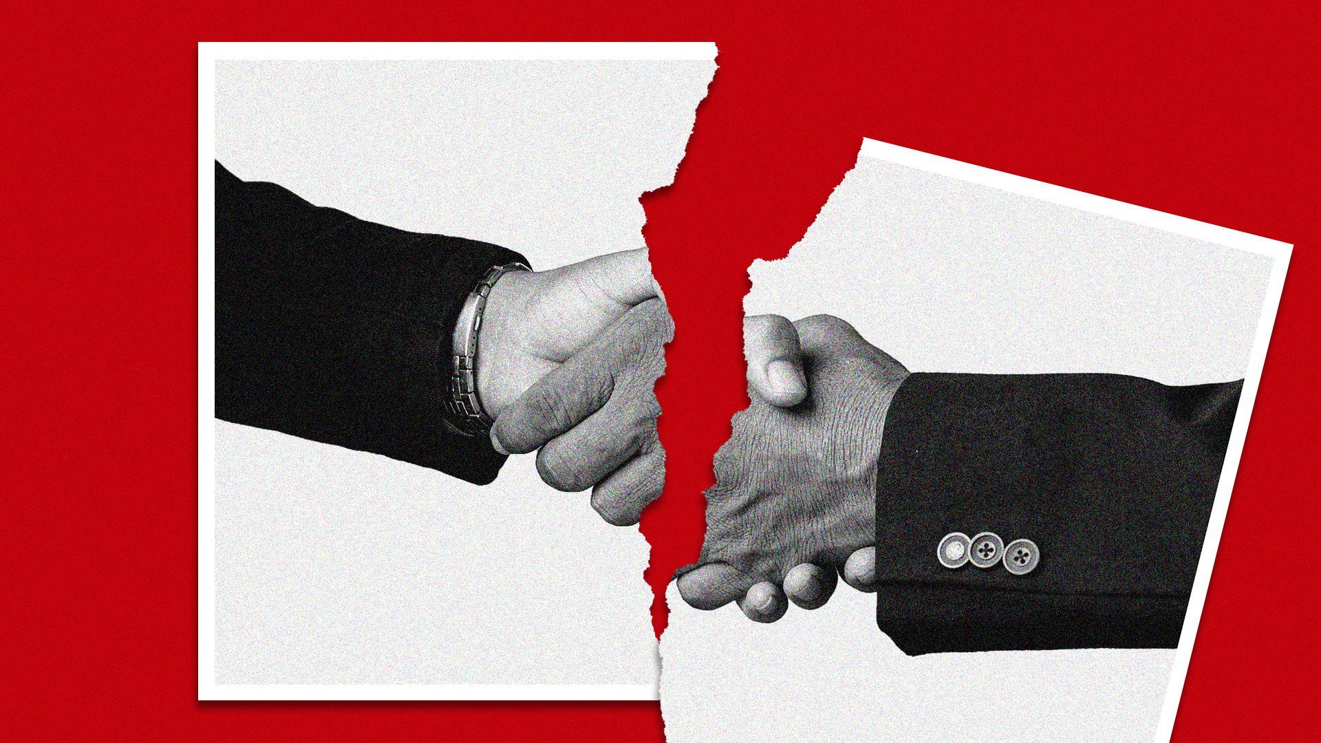 Illustration of a torn photograph of two hands shaking