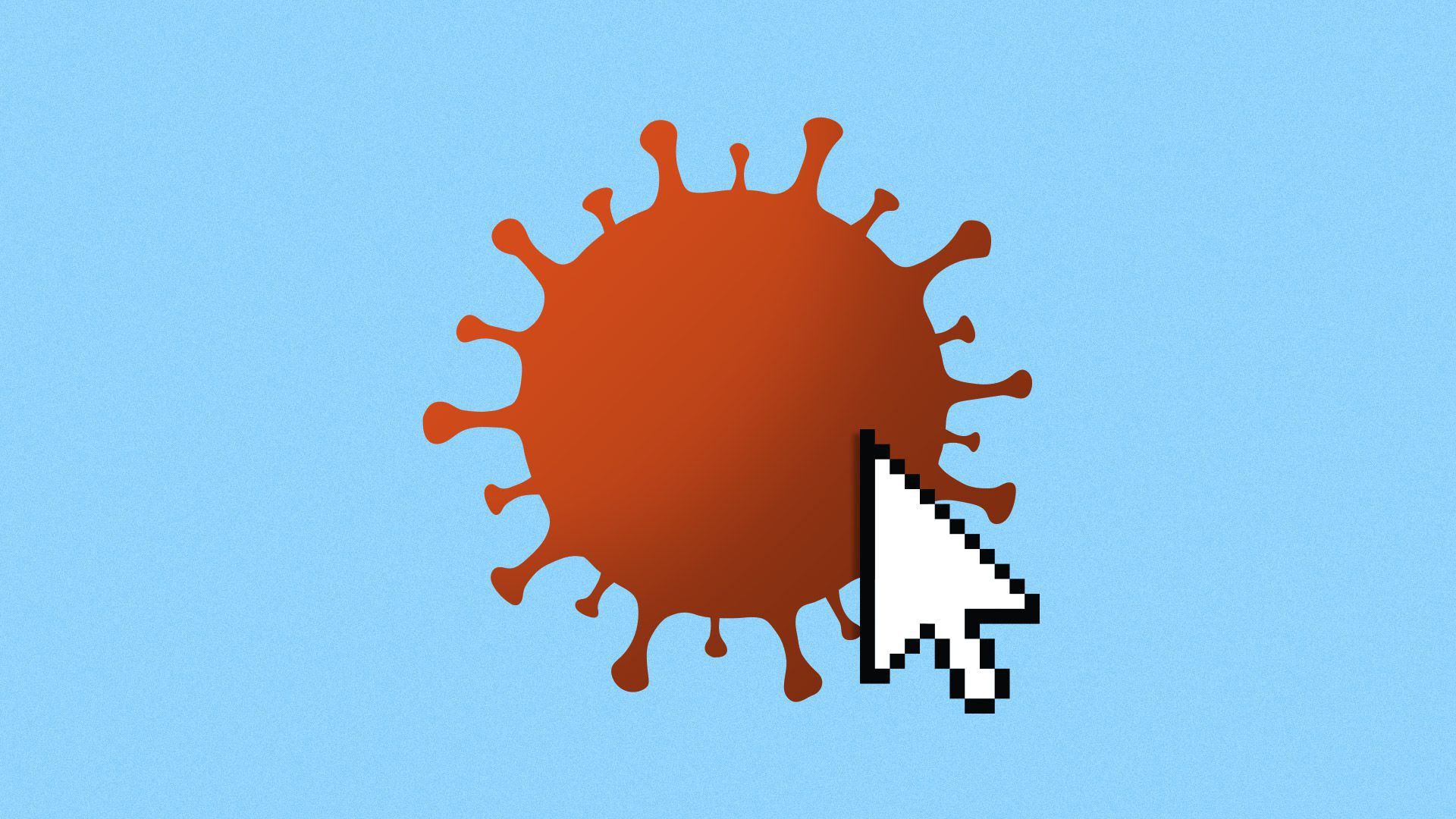 An illustration of a computer mouse clicking on a virus.