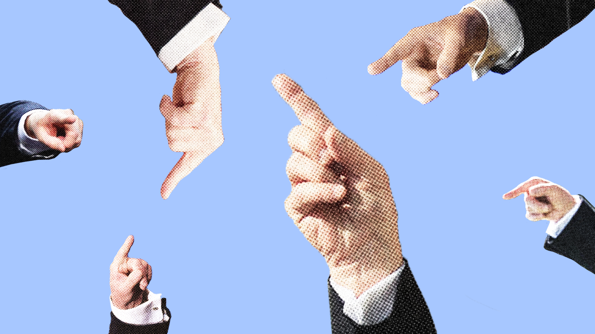 A bunch of pointing hands