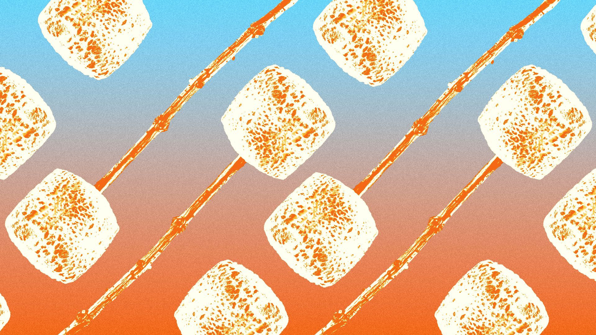 Illustration of a pattern of toasted marshmallows on sticks.