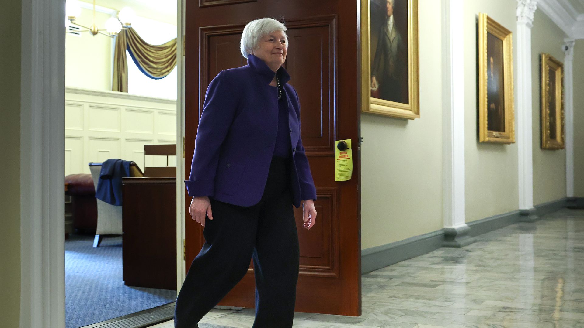 U.S. Treasury Secretary Janet Yellen leaving her office at the Department of the Treasury in Washington, D.C., on Jan. 10. Photo: Kevin Dietsch/Getty Images