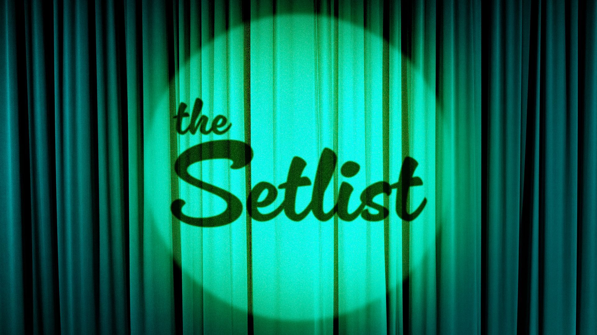Illustration of "The Setlist" on a spotlit stage curtain.