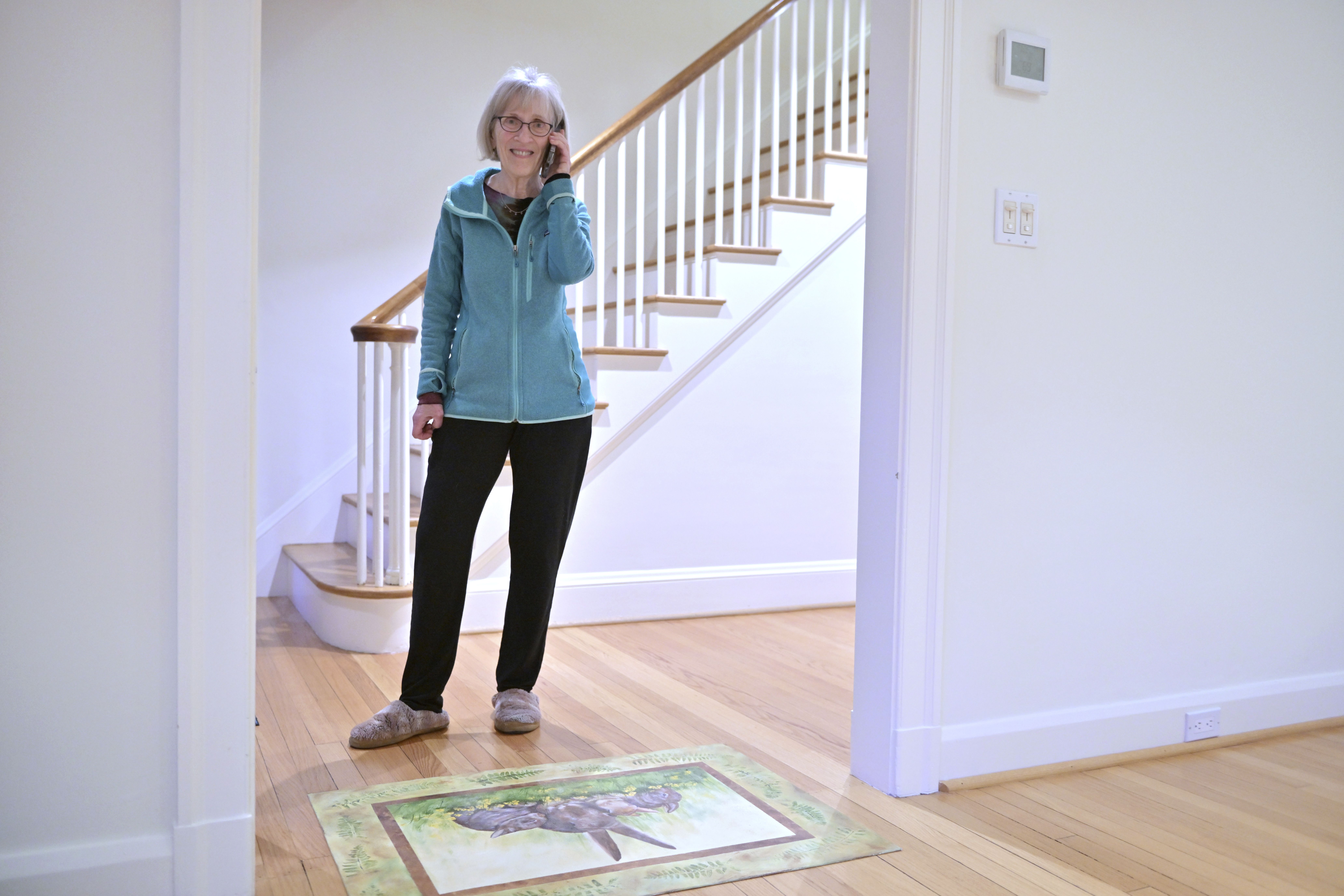 Claudia Goldin speaks to a reporter on the phone in her home in Cambridge, Mass., after learning that she received the Nobel Prize in Economics.