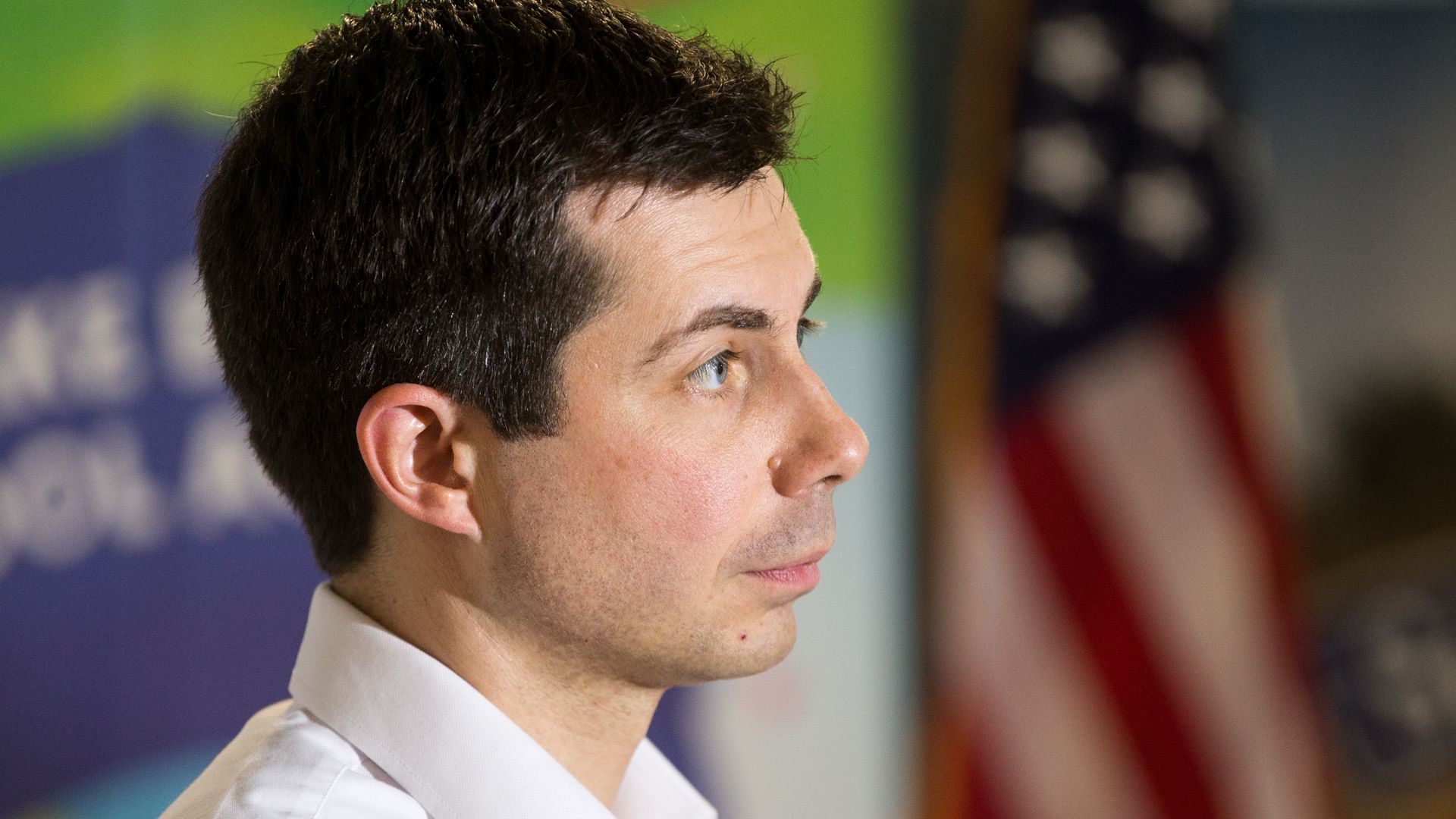Side angle of Pete Buttigiegs face
