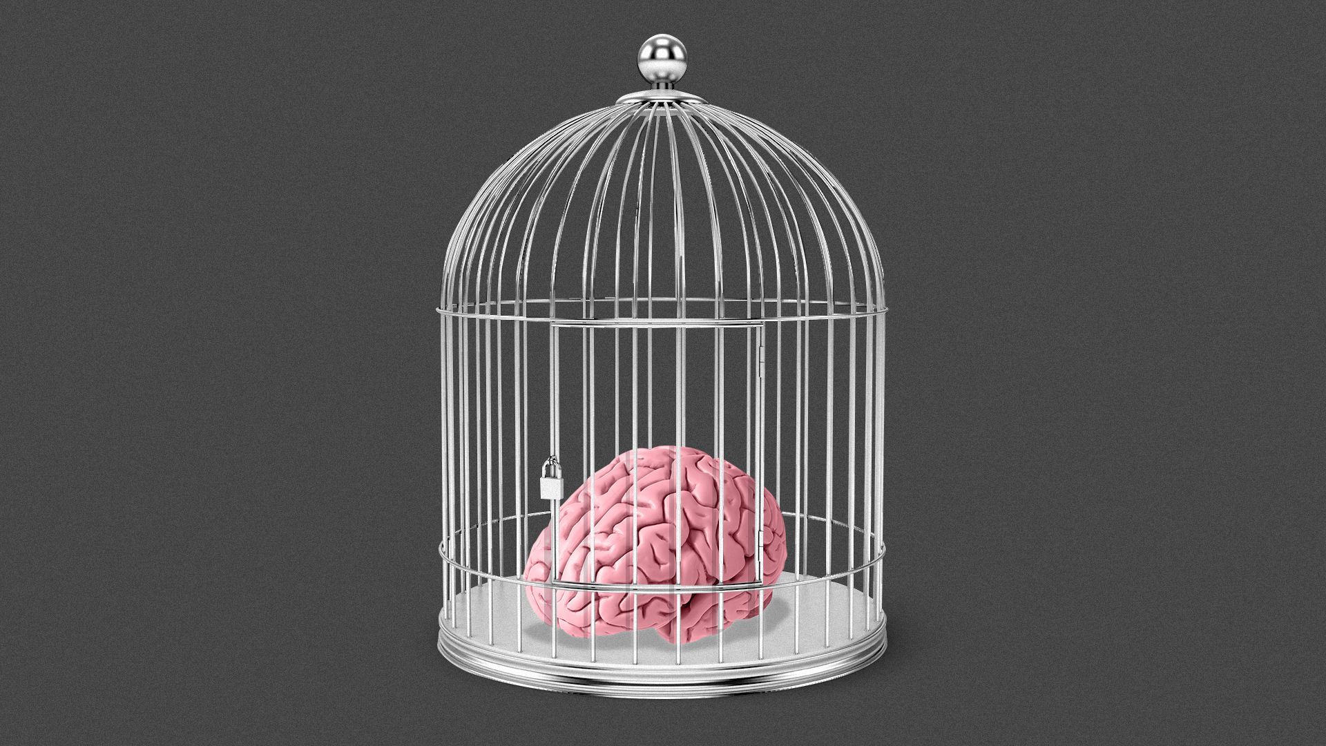 Illustration of a brain in a locked cage. 