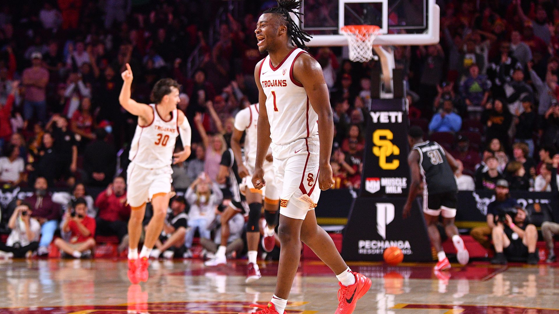 USC Trojans guard Isaiah Collier celebrating