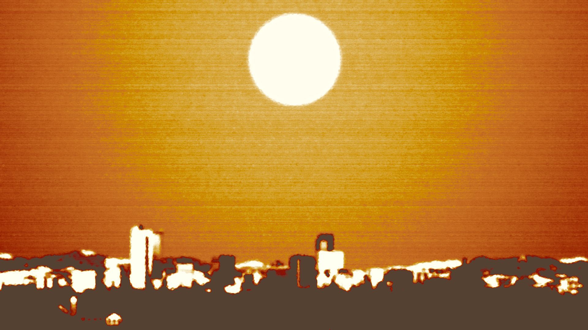 Illustration of the Denver skyline under a hot sun.