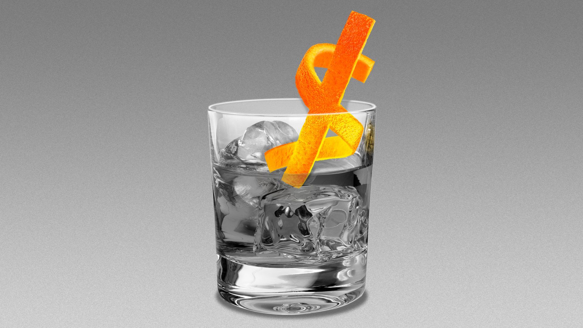 Illustration of a cocktail glass with a dollar-sign-shaped orange twist