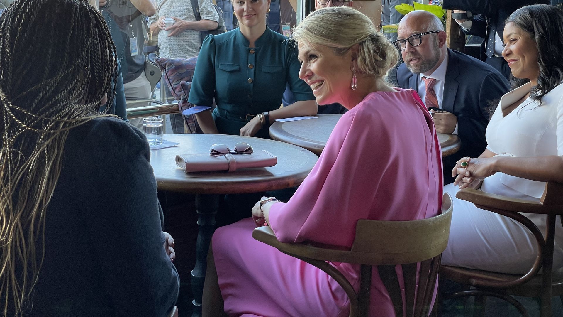 Queen Máxima of the Netherlands sitting at a table with SF Mayor London Breed.