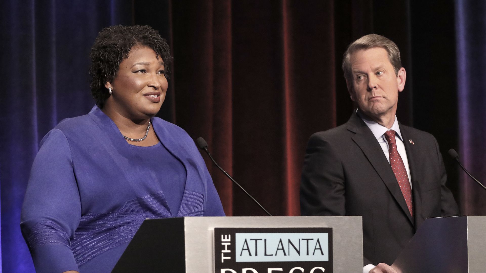 Georgia gubernatorial candidates (L-R) Democrat Stacey Abrams and Republican Brian Kemp debate last week in Atlanta, Georgia. Photo: John Bazemore-Pool/Getty Images