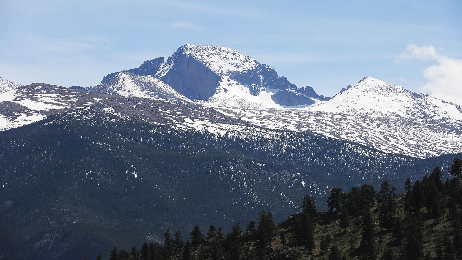 Long's Peak as seen from the Beaver Meadows Visitor Center at Rocky Mountain National Park. Photo: Steve Nehf/Denver Post via Getty Images