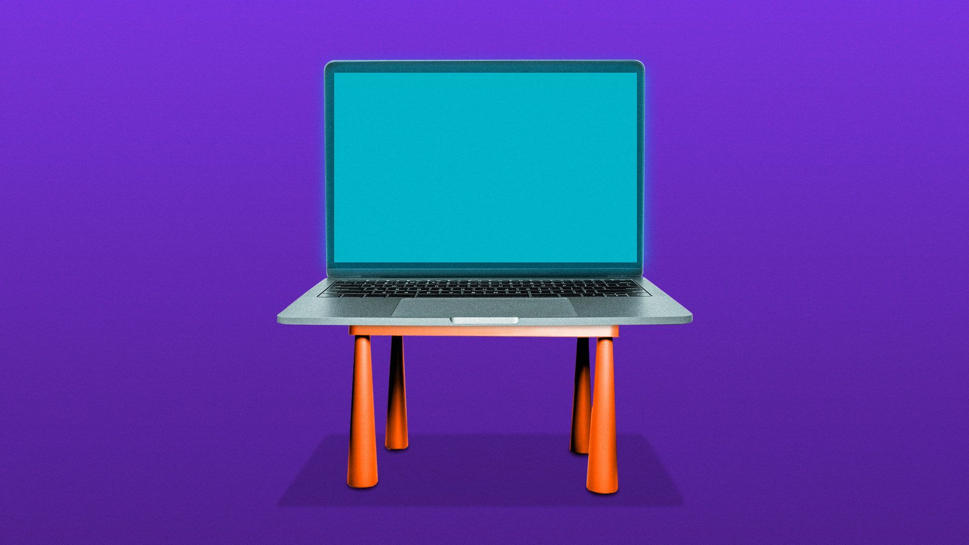 Illustration of laptop on a mini child's desk.
