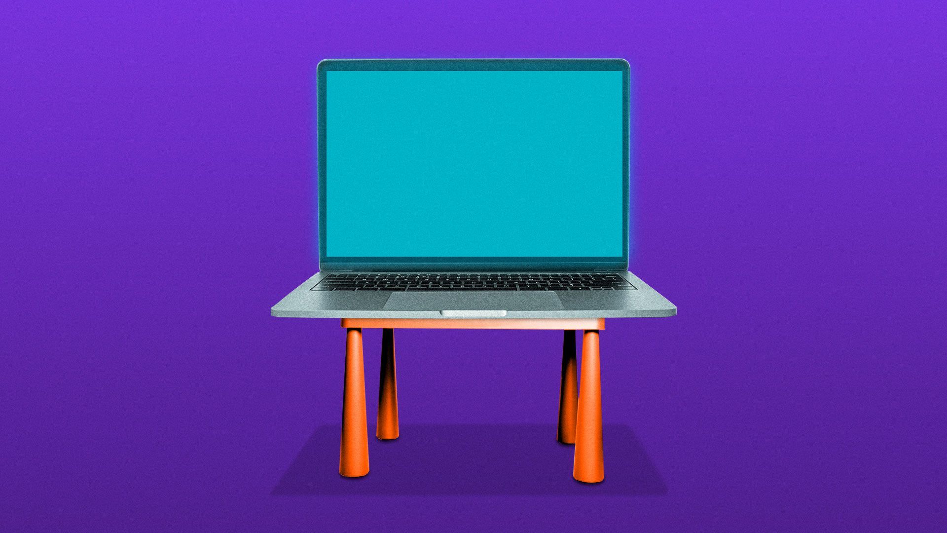 Illustration of laptop on a mini child’s desk.