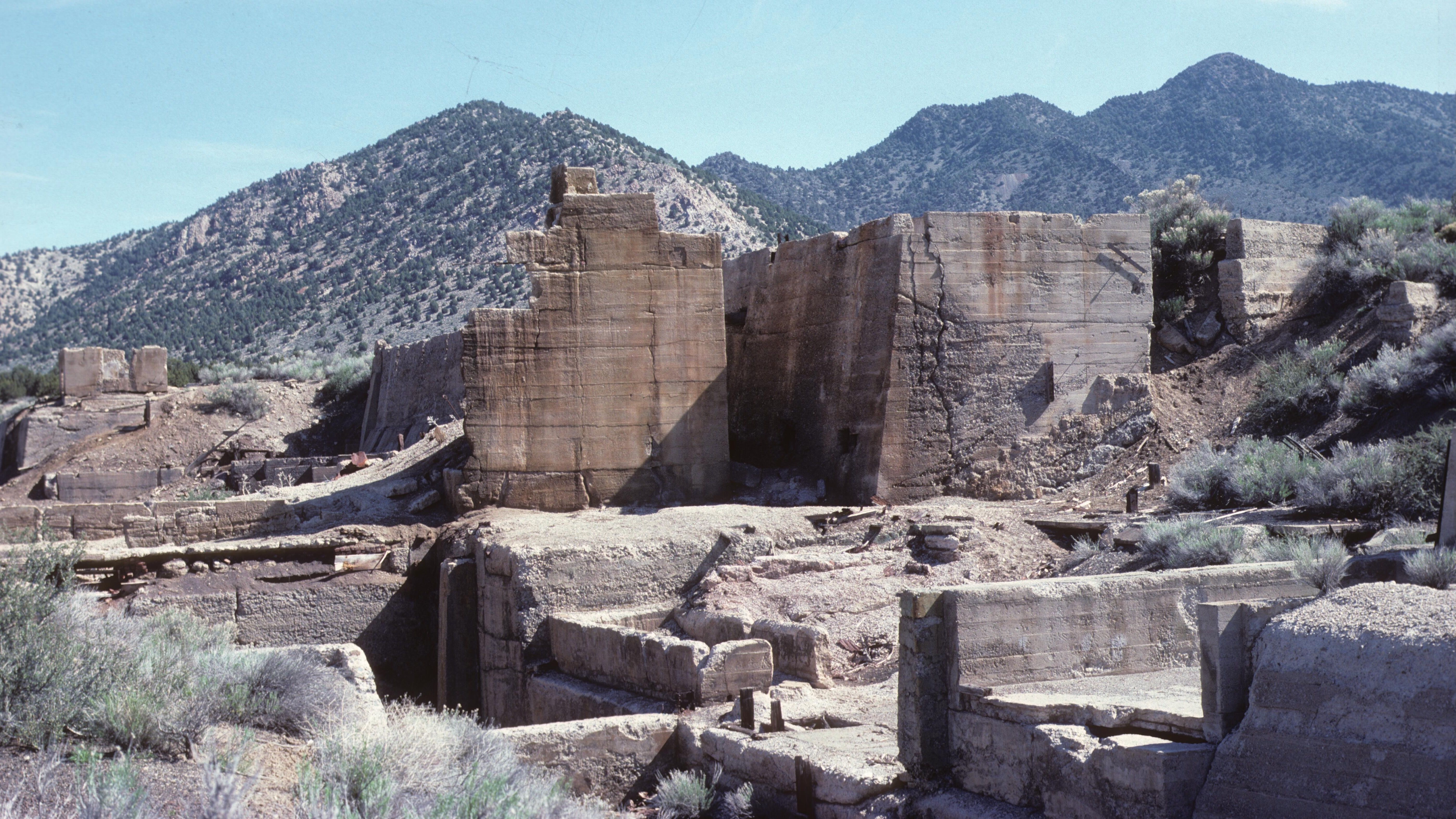 Mining ruins in desert mountains