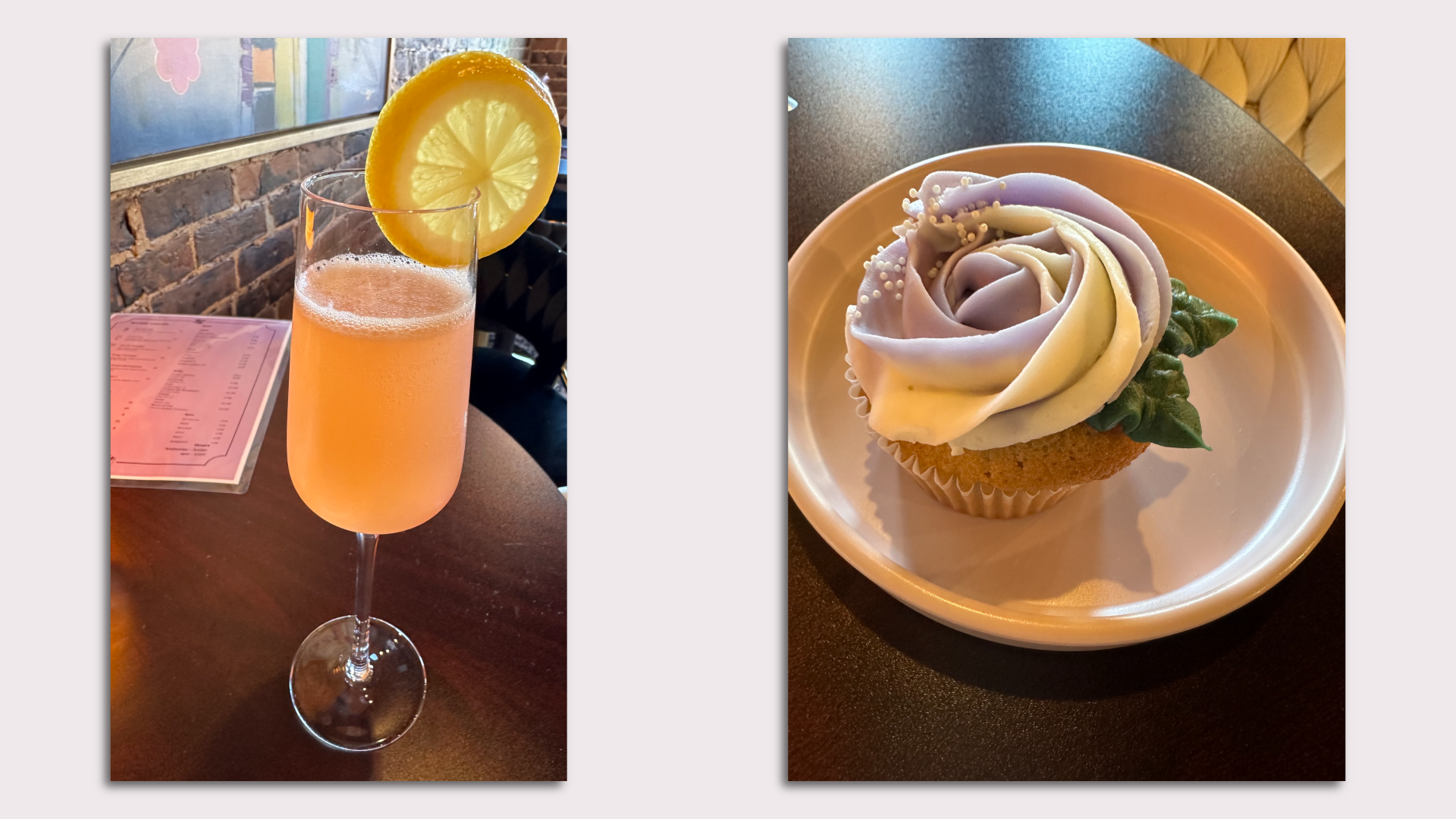 photos of cocktail and cupcake