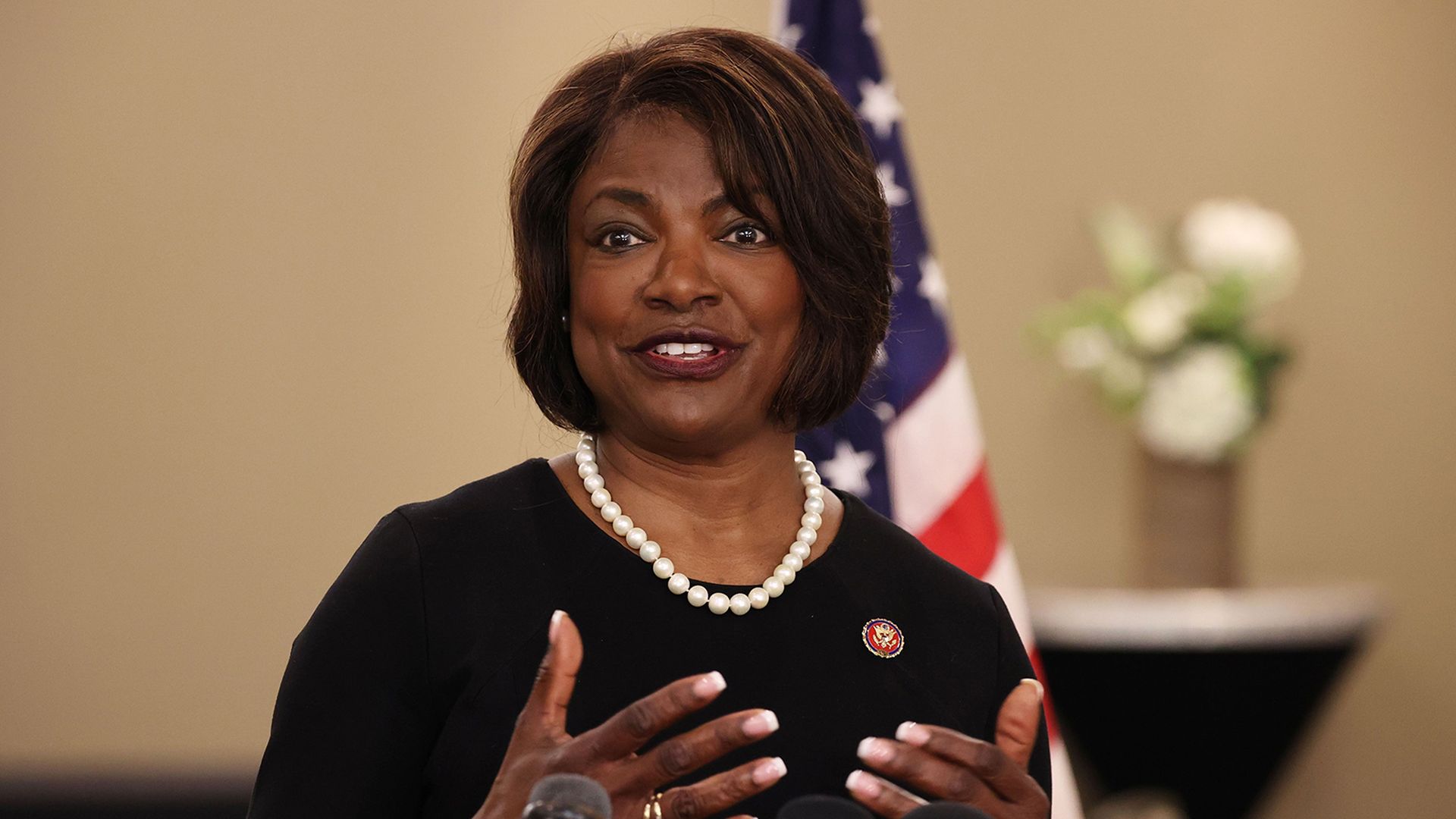 Rep. Val Demings, D-Fla., speaks to the media at the Second Harvest Food Bank of Central Florida, on June 27, 2022.
