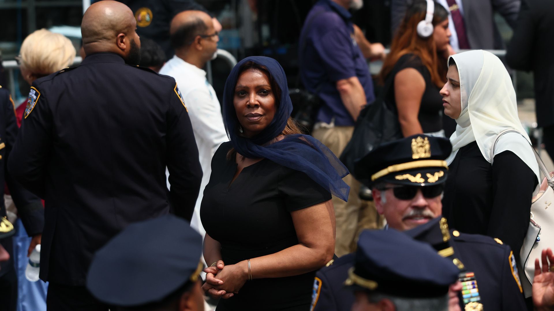 Attorney General Letitia James attends the funeral of slain NYPD officer Didarul Islam at Parkchester Jame Masjid on July 31, 2025 in the Parkchester neighborhood of the Bronx borough in New York City. Photo by Michael M. Santiago/Getty Images.