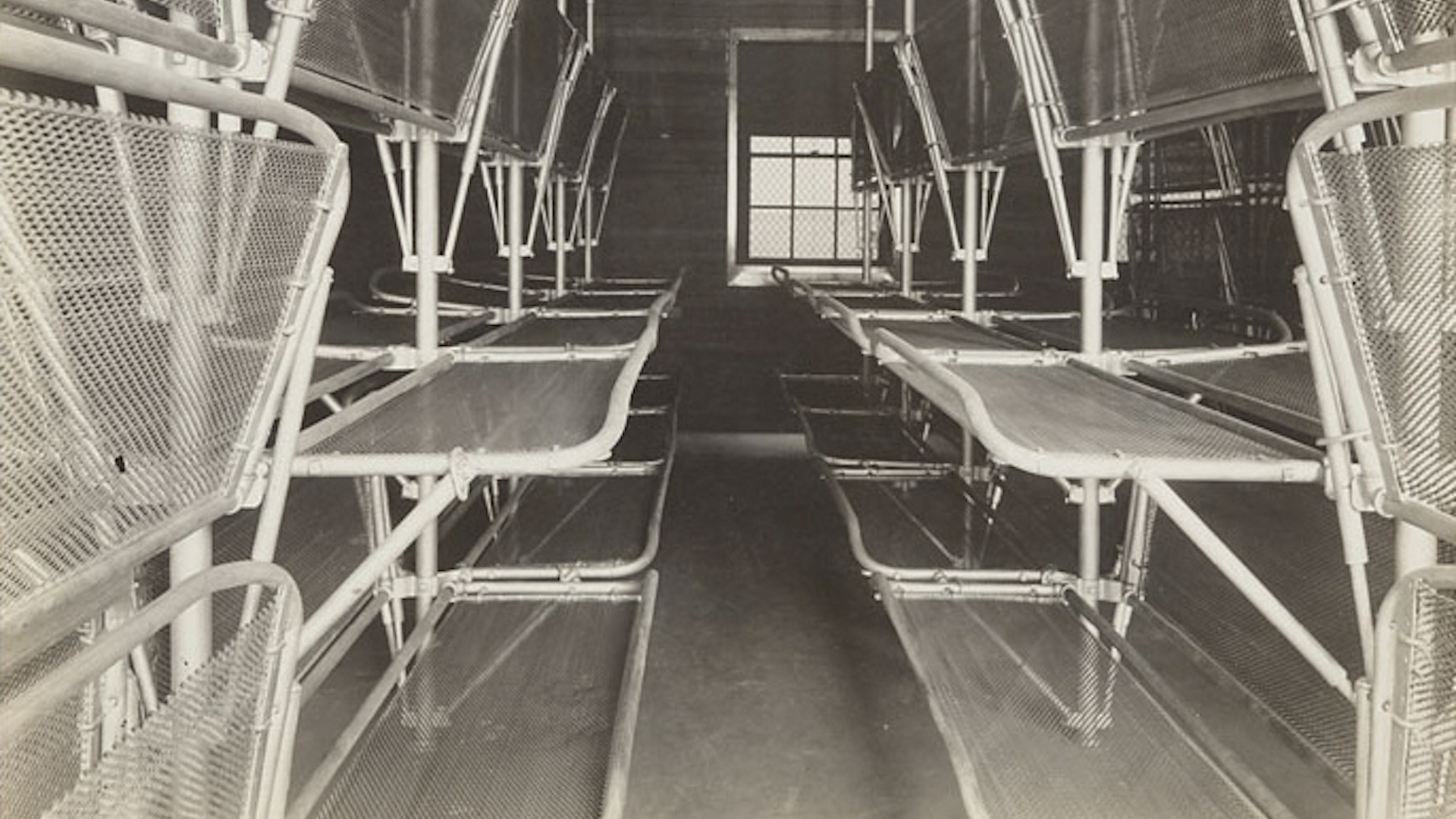 Photo of crowded bunk beds in a dorm room
