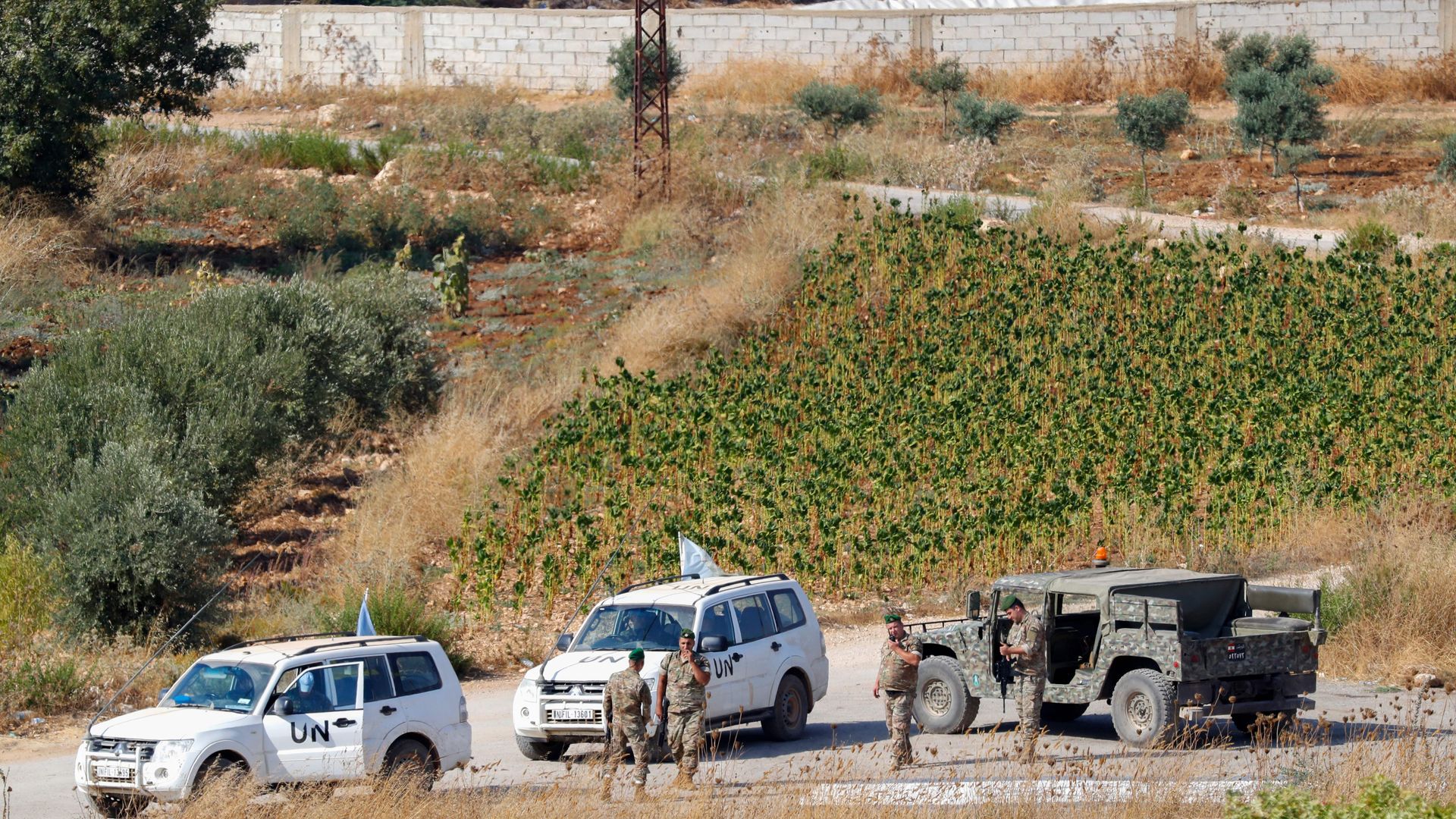 The Lebanese army and United Nations Interim Forces in Lebanon patrolling in the Lebanese village of Aitaroun along the border with Israel.