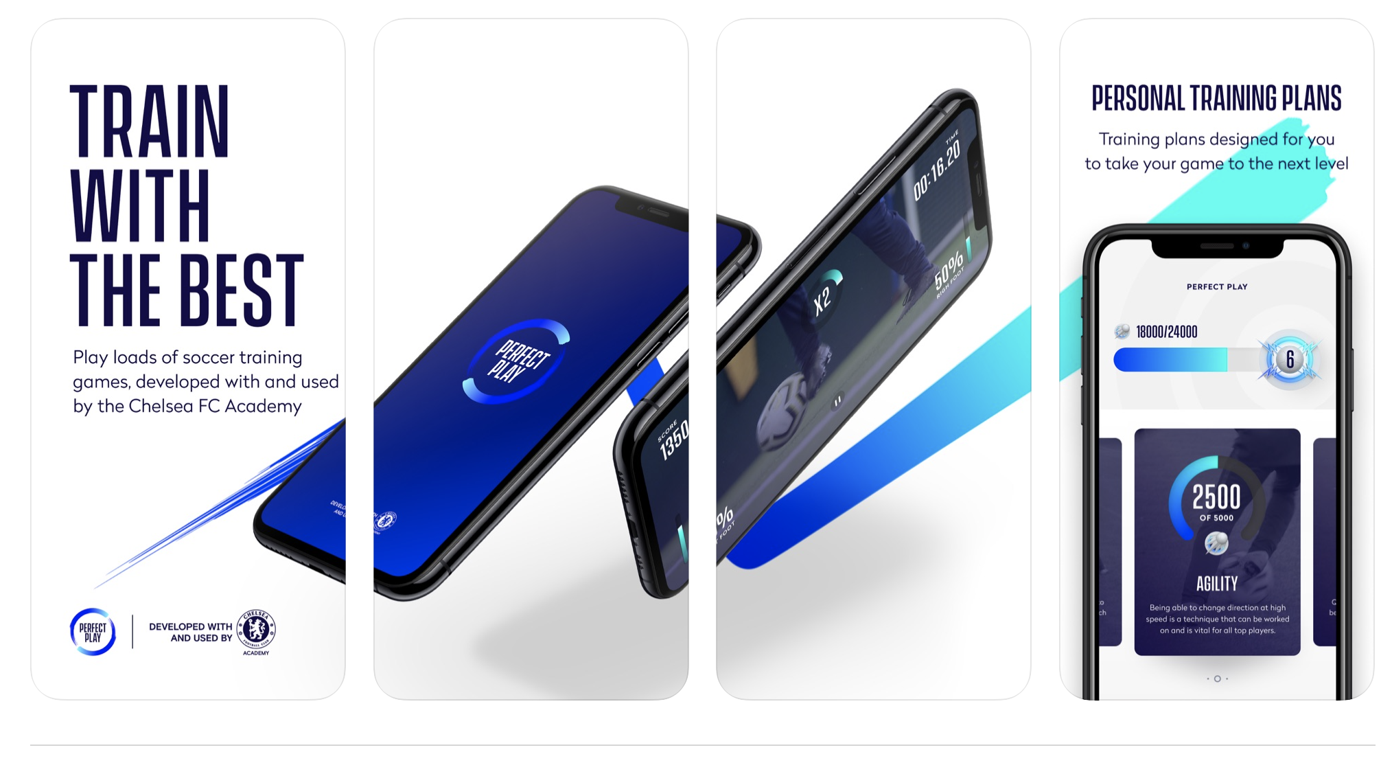 Screenshots from soccer-training app Perfect Play