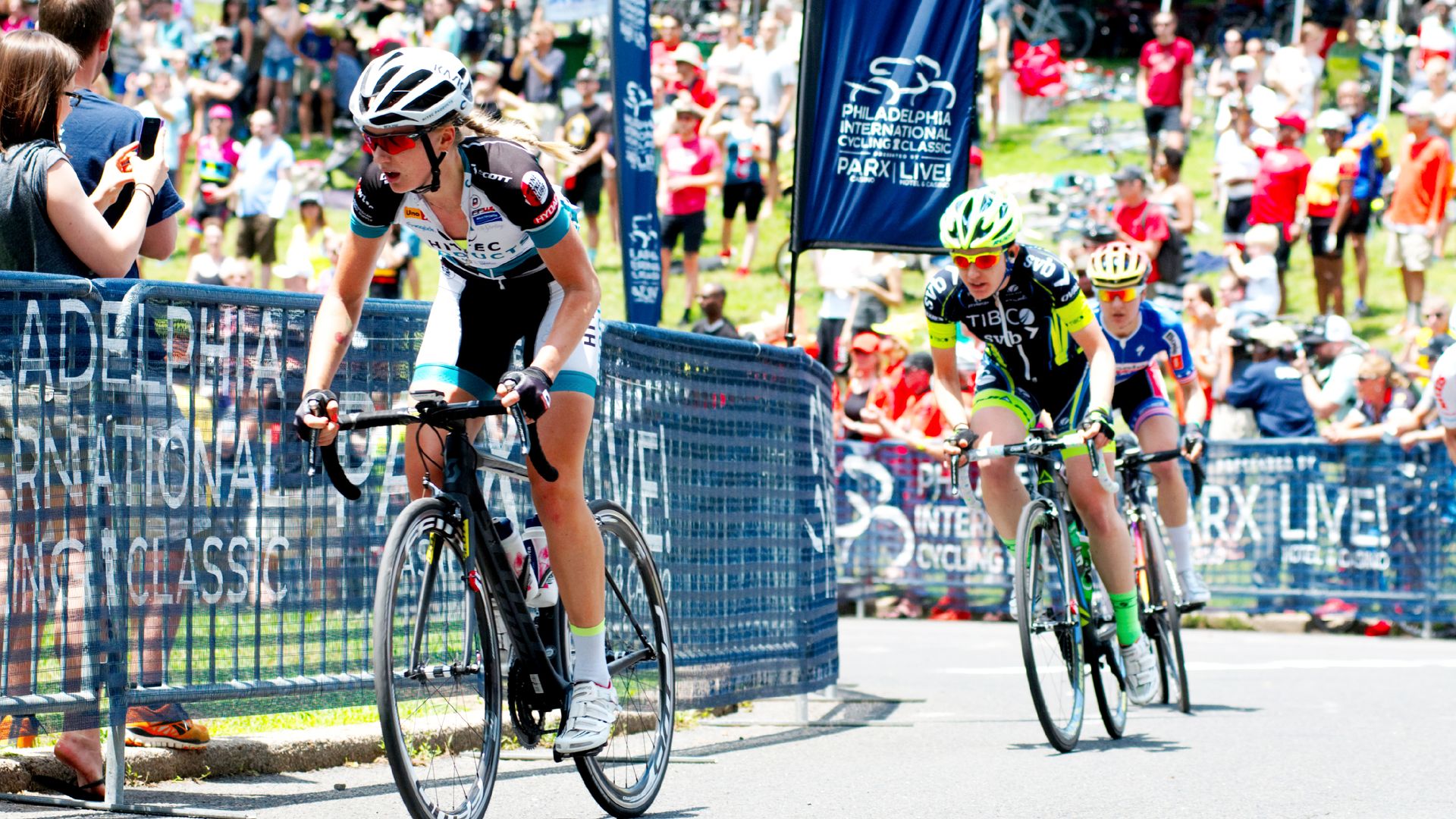 Riders blazing through the race course during the 2015 Philadelphia International Cycling Classic.