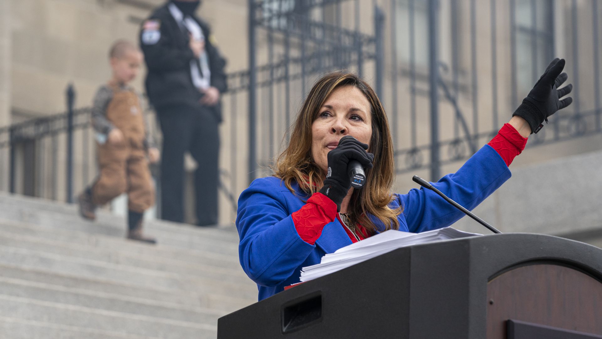  Idaho Lieutenant Governor Janice McGeachin speaks during a mask burning event at the Idaho Statehouse.