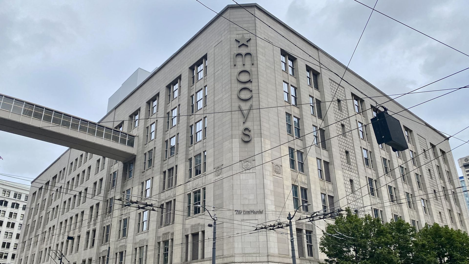 The Macy's (or Bon Marché) building, as seen on 3rd and Pine.