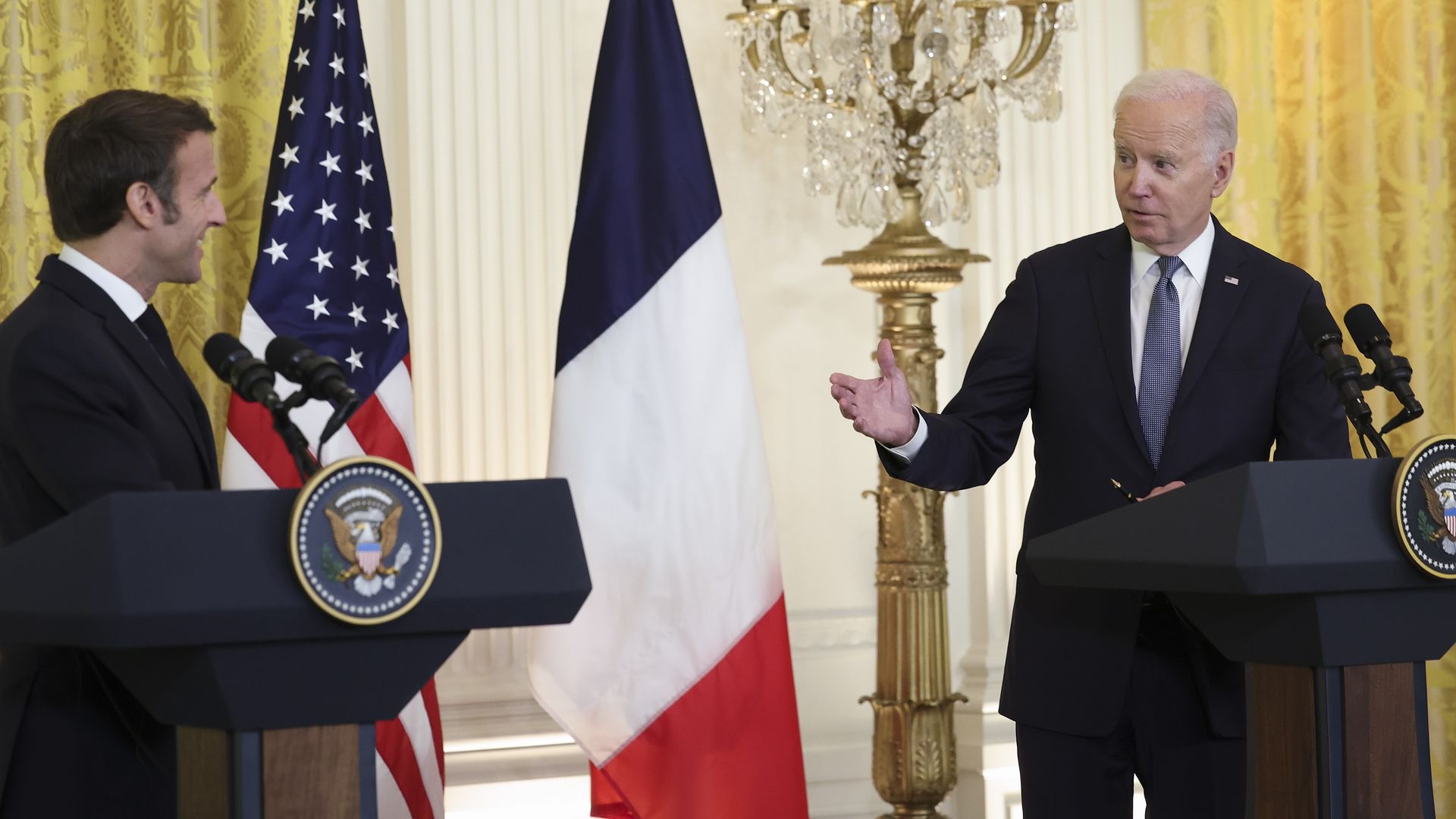 Joe Biden and French President Emmanuel Macron hold a joint press conference