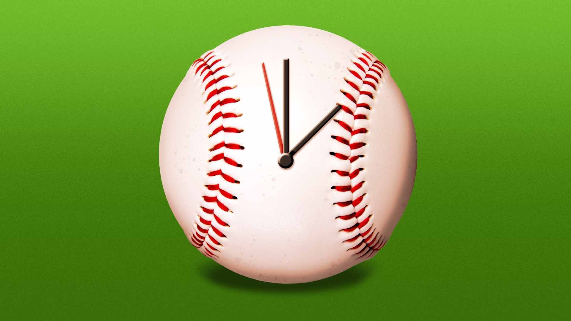 Illustration of a baseball with a clock face on it