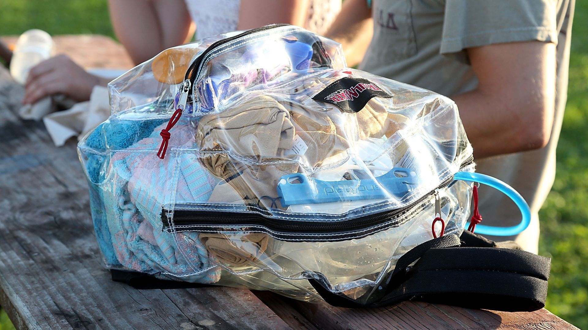 A photo of a clear backpack