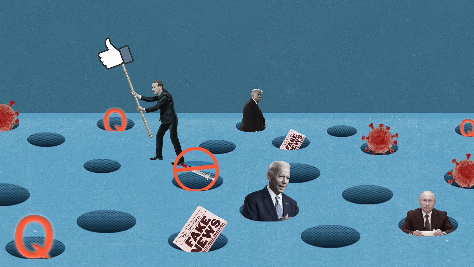 An illustration of politicians coming out of holes