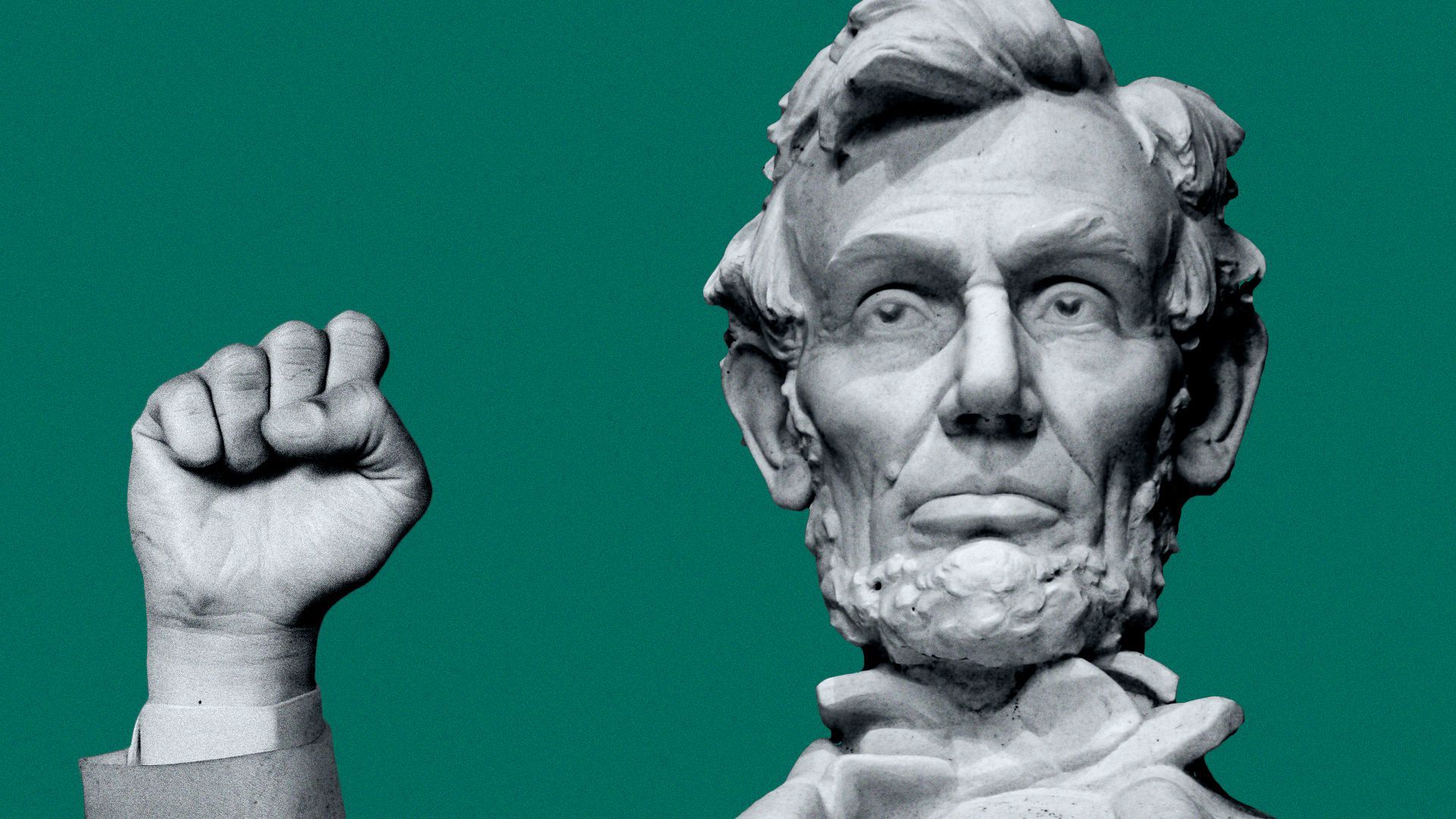 Illustration of the Lincoln Memorial with a raised fist.