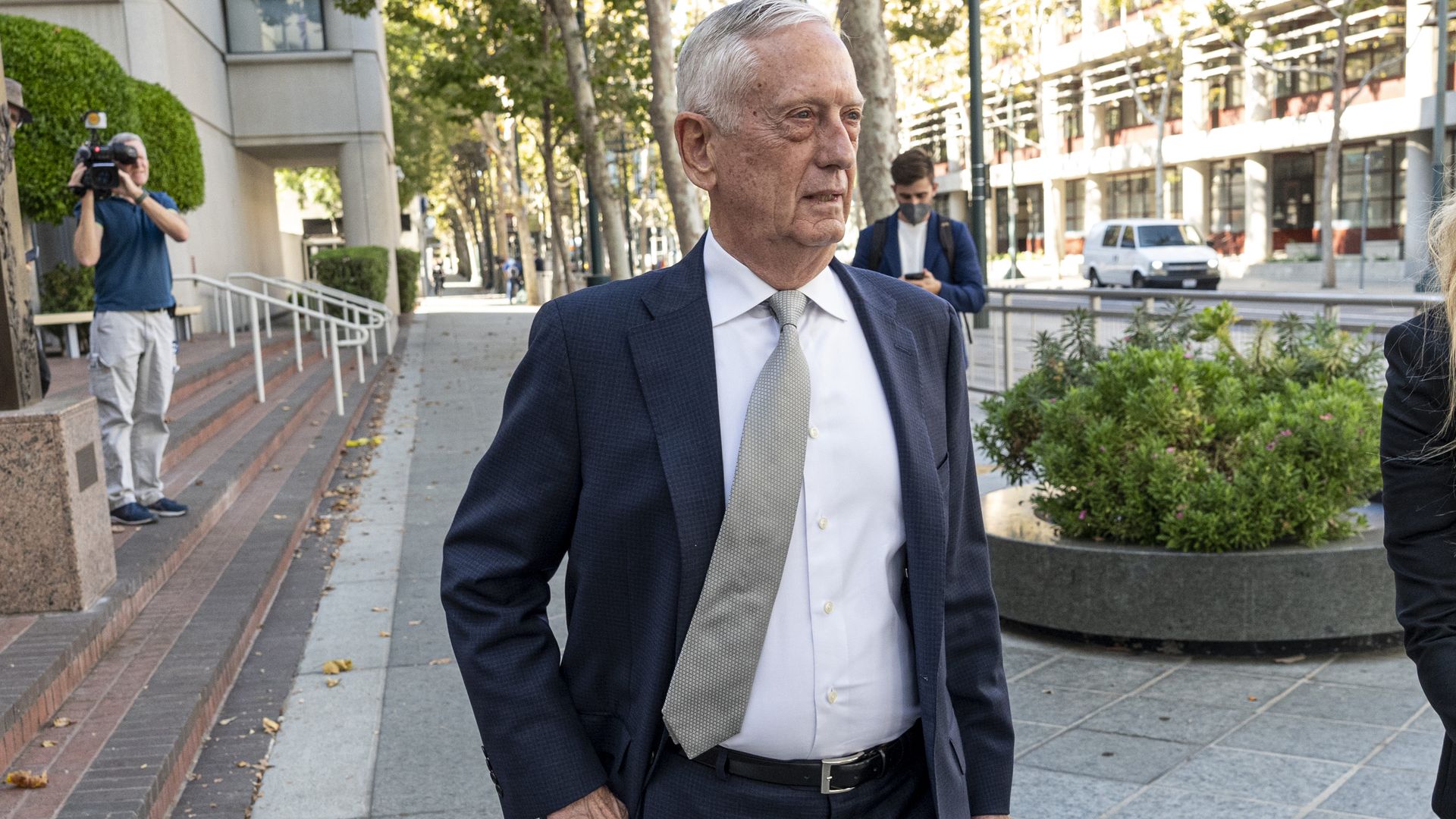 Former Defense Secretary Jim Mattis arrives to testify at Theranos trial