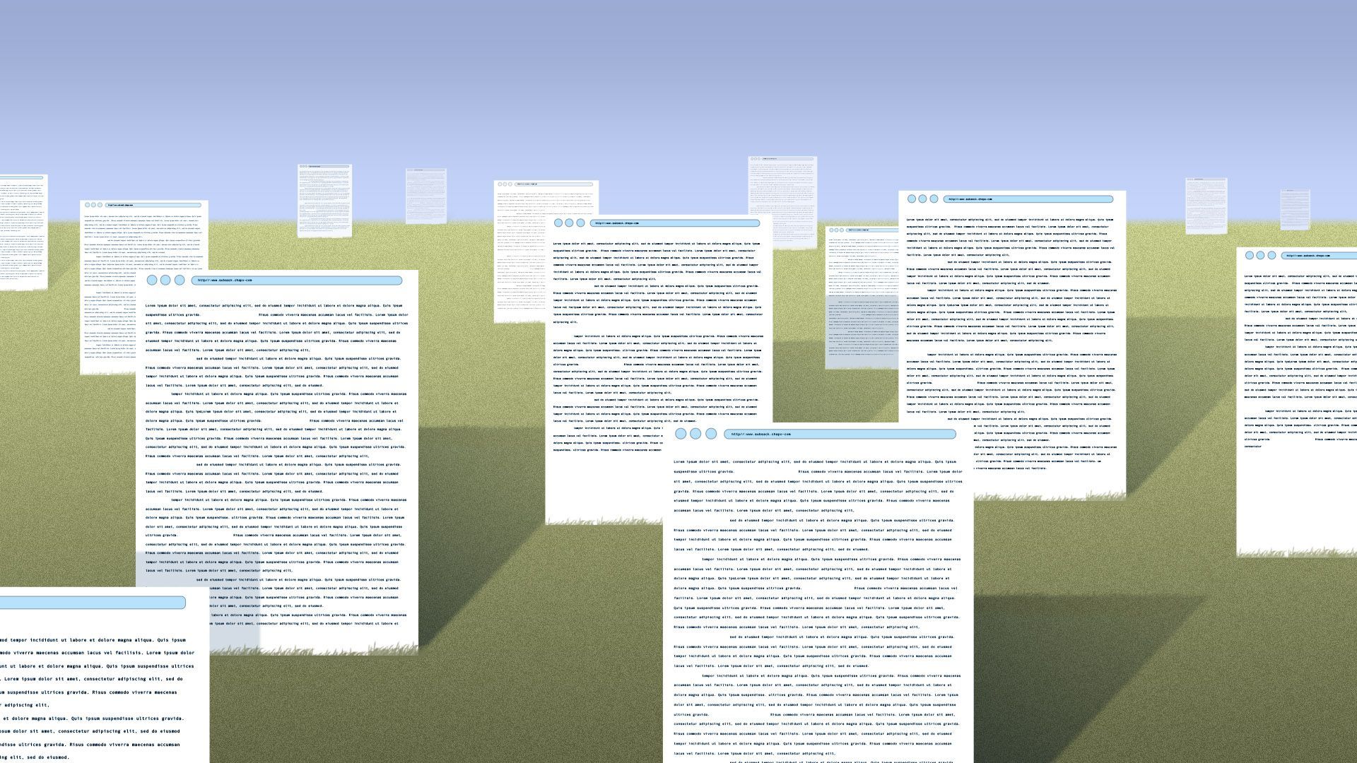 Illustration of open digital documents in a field