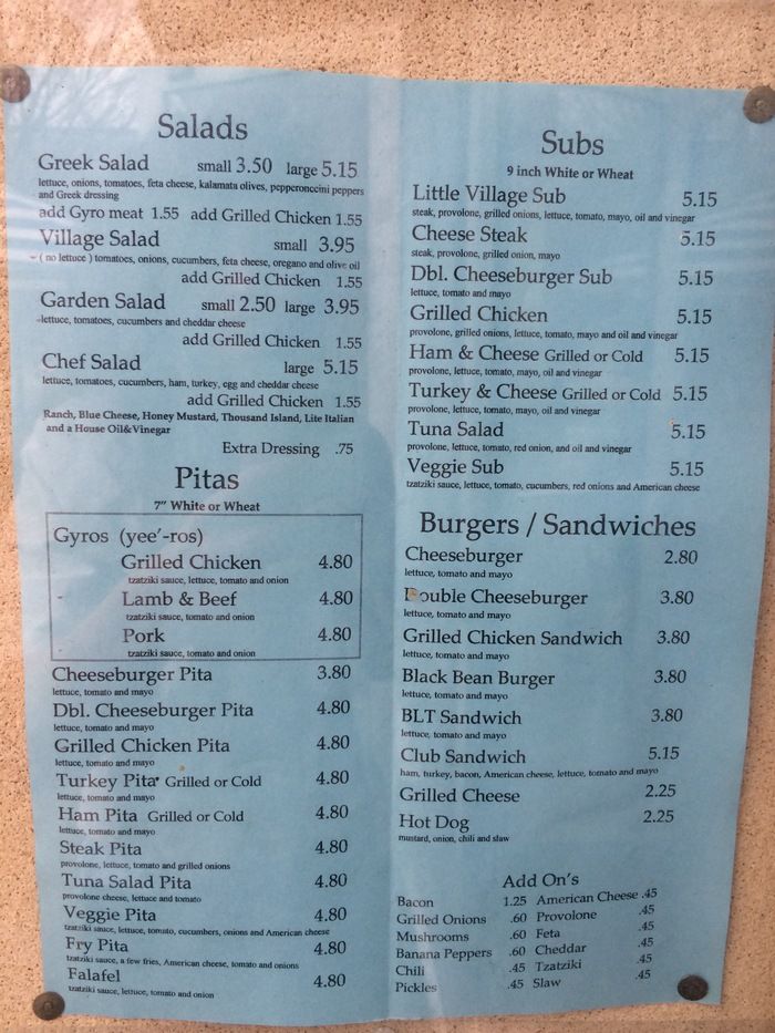 little village grill menu